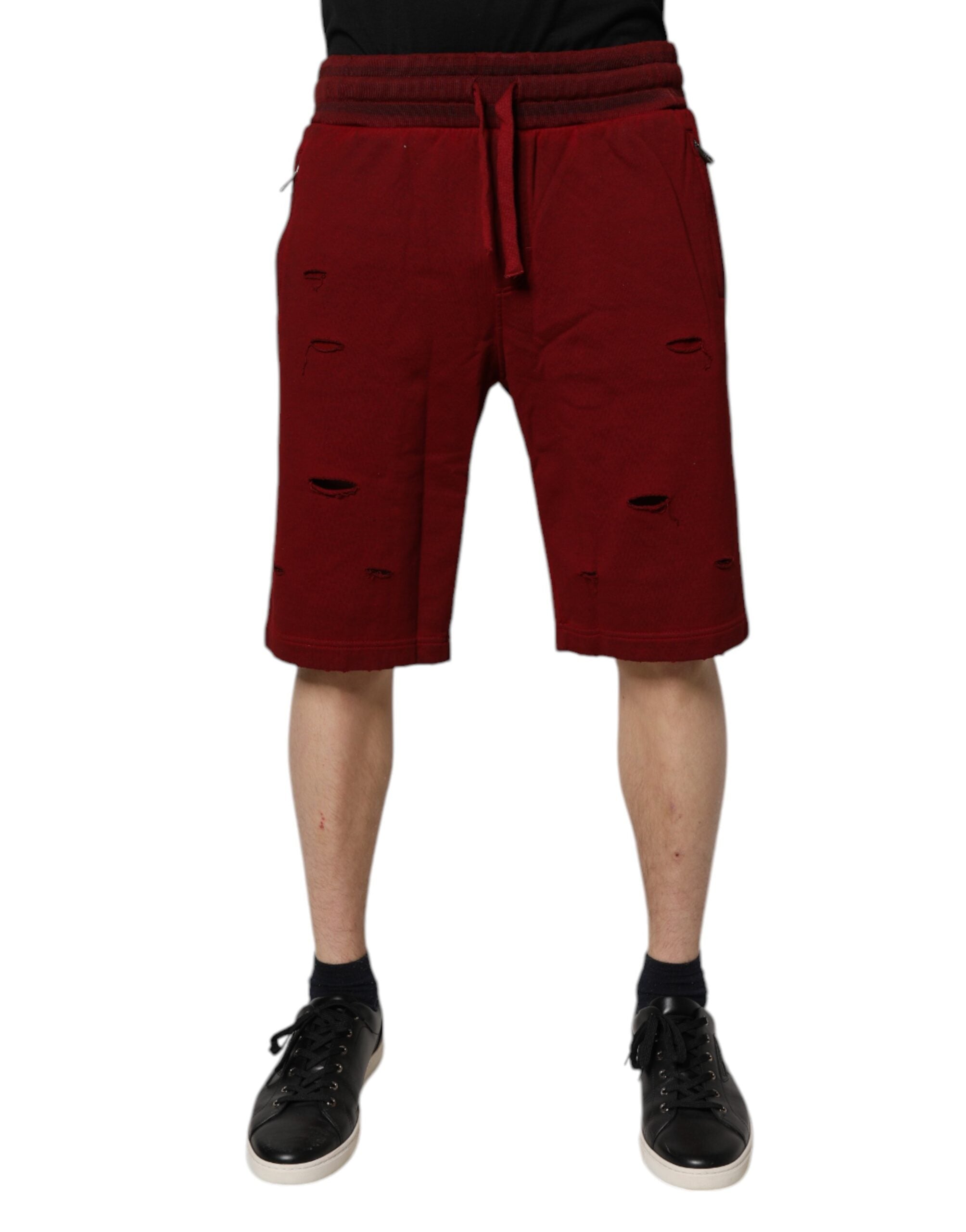 Dolce & Gabbana Maroon Rip Style Bermuda Sweatshorts Shorts Dolce & Gabbana