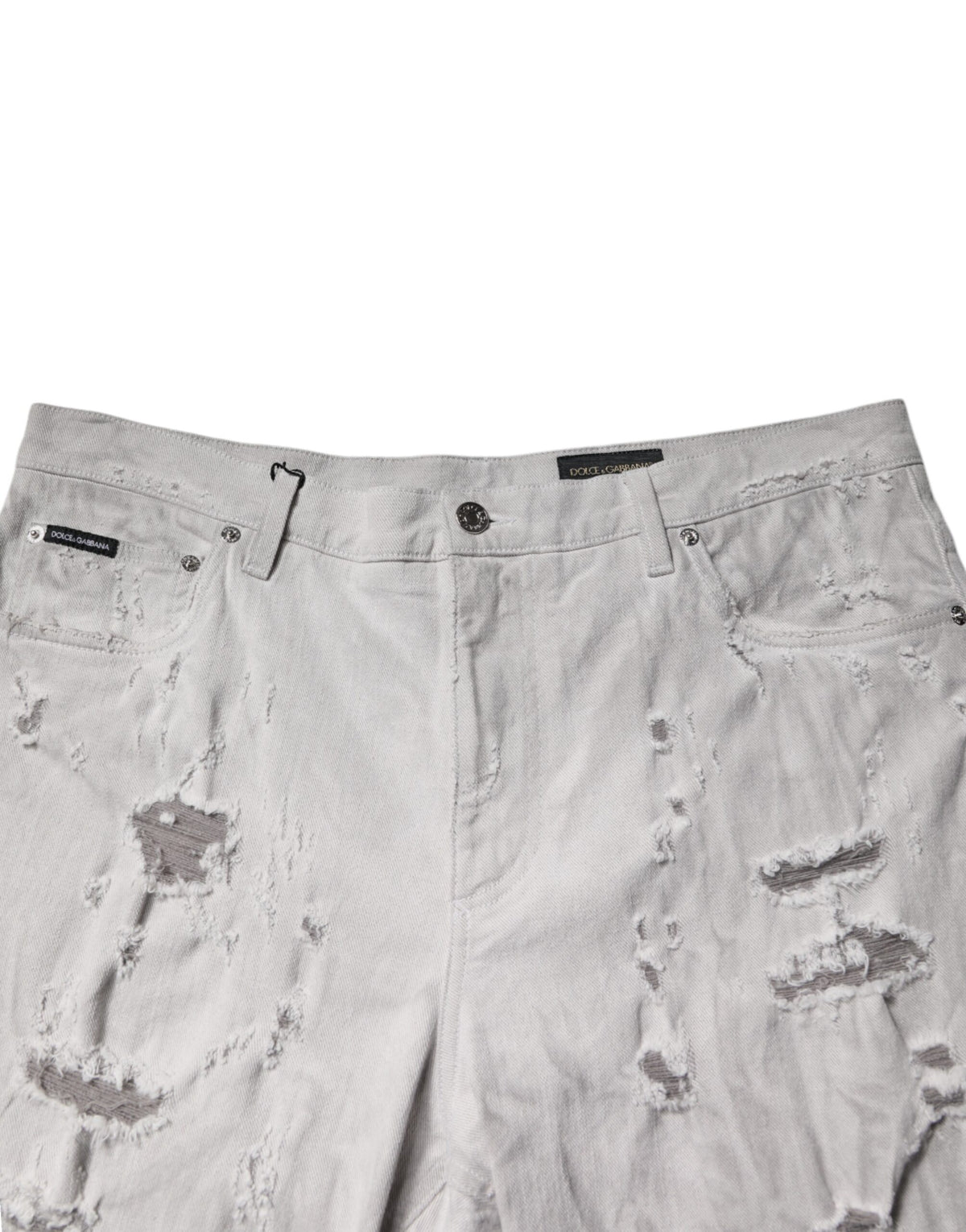 Dolce & Gabbana Light Gray Tattered Men Denim Bermuda Shorts