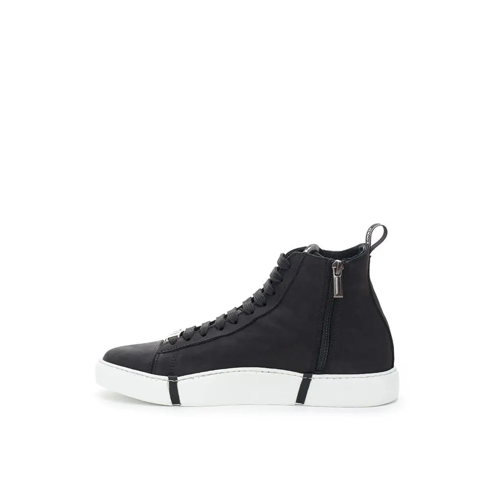 Roberto Cavalli Black Suede Leather High Top Sneakers Roberto Cavalli