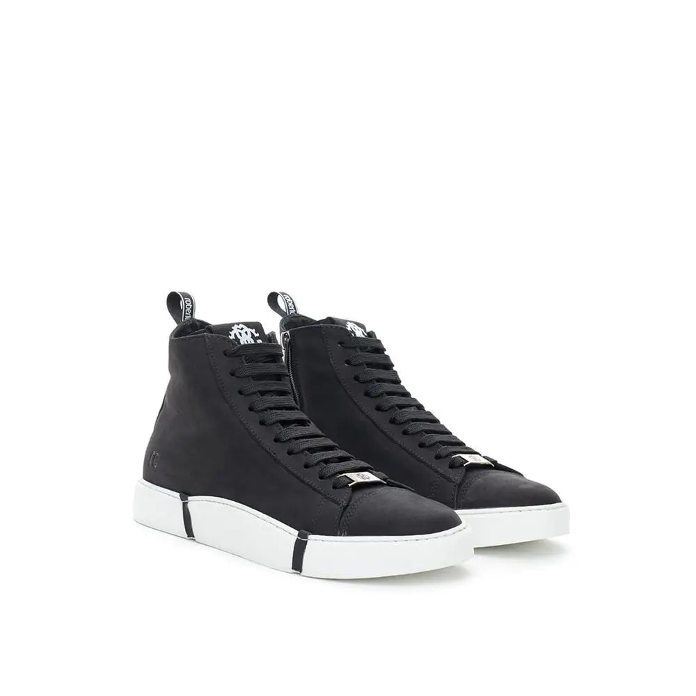 Roberto Cavalli Black Suede Leather High Top Sneakers Roberto Cavalli