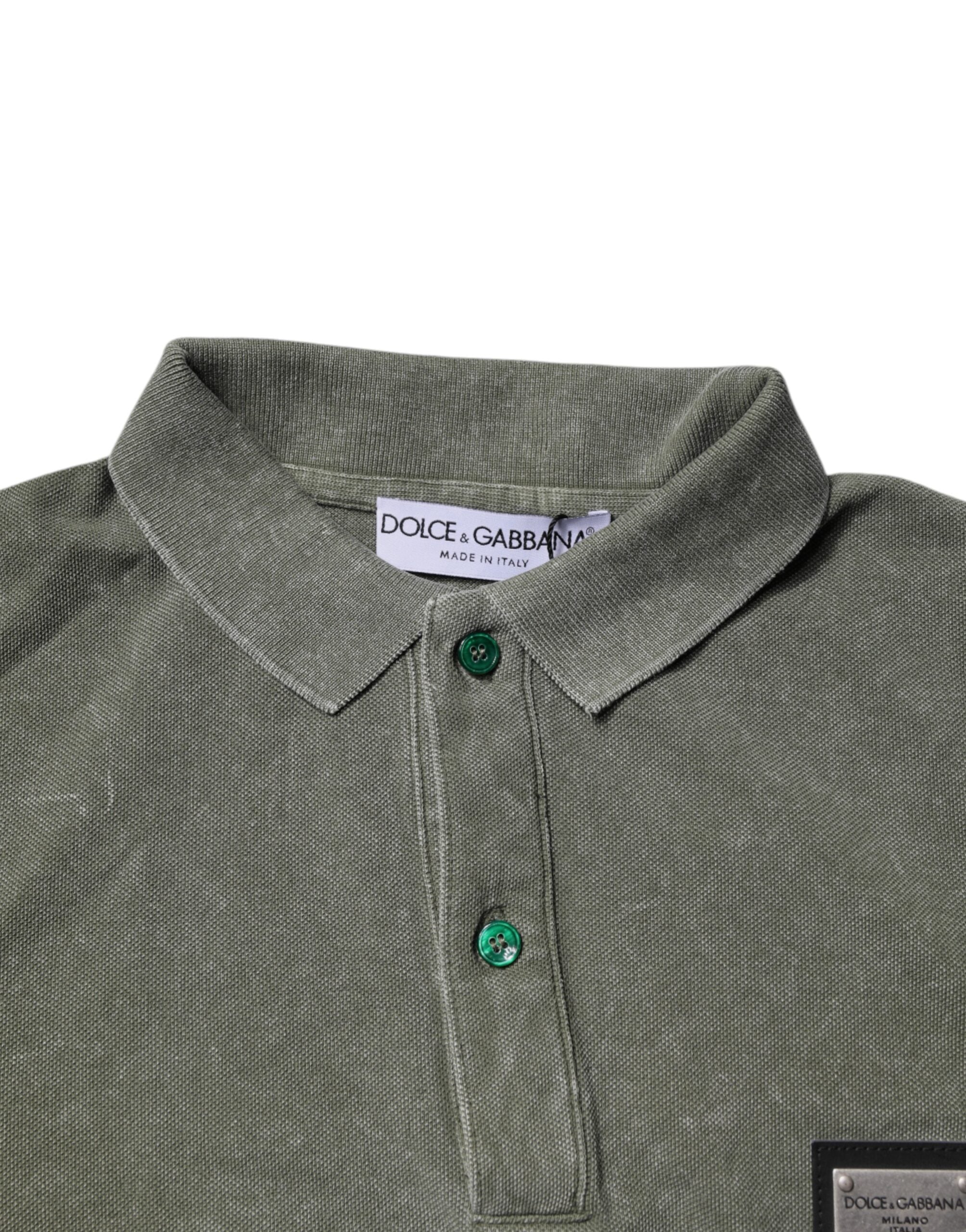 Dolce & Gabbana Army Green Logo Plaque Cotton Polo Shirt T-shirt Dolce & Gabbana