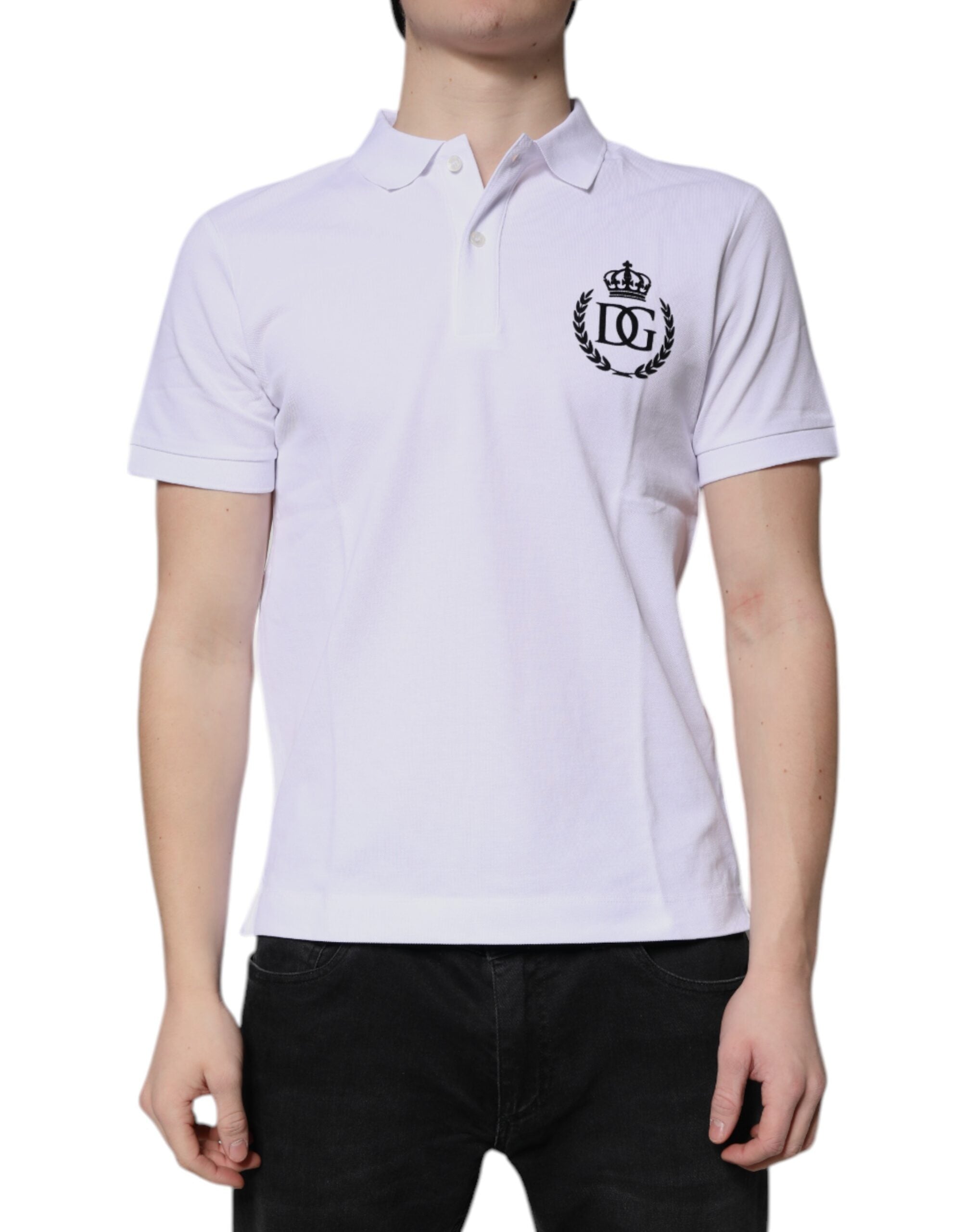 Dolce & Gabbana White Cotton Crown Collared Men Polo T-shirt Dolce & Gabbana