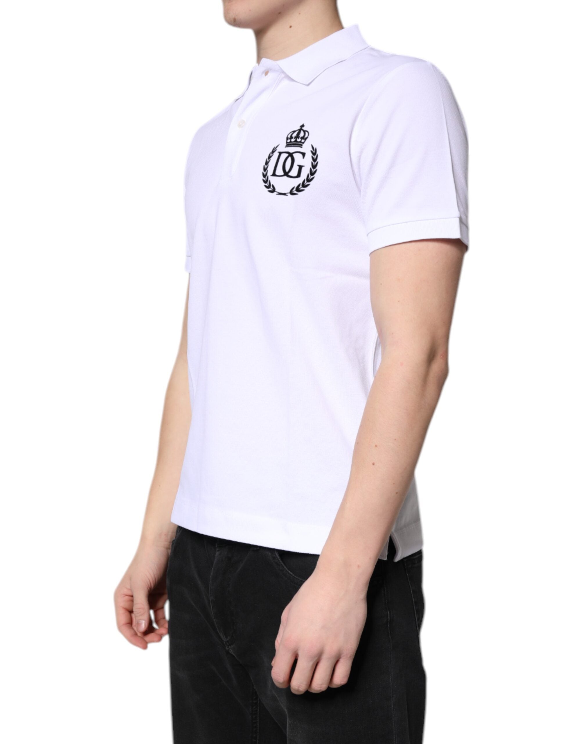 Dolce & Gabbana White Cotton Crown Collared Men Polo T-shirt Dolce & Gabbana