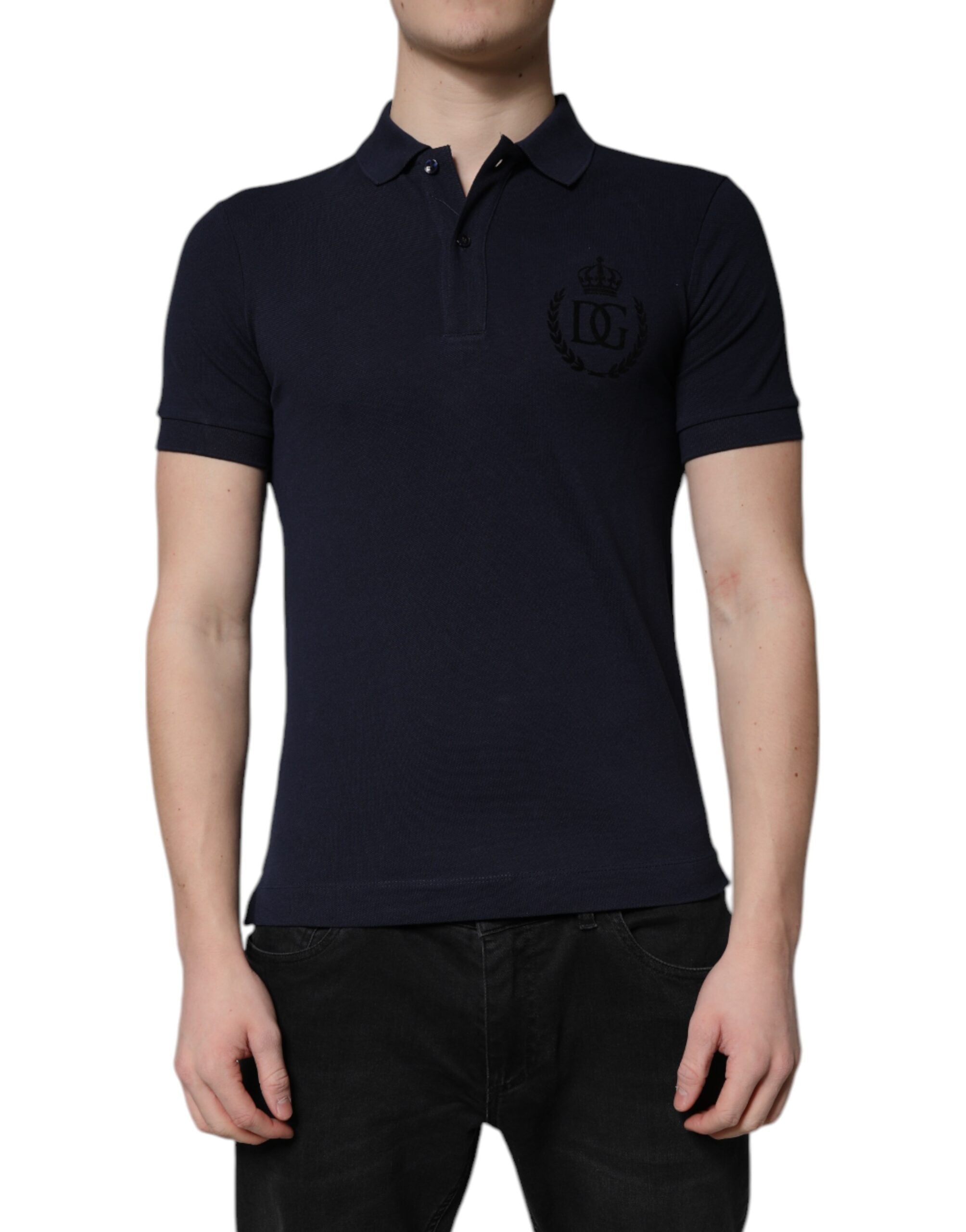 Dolce & Gabbana Dark Blue Cotton Crown Collared Polo T-shirt Dolce & Gabbana