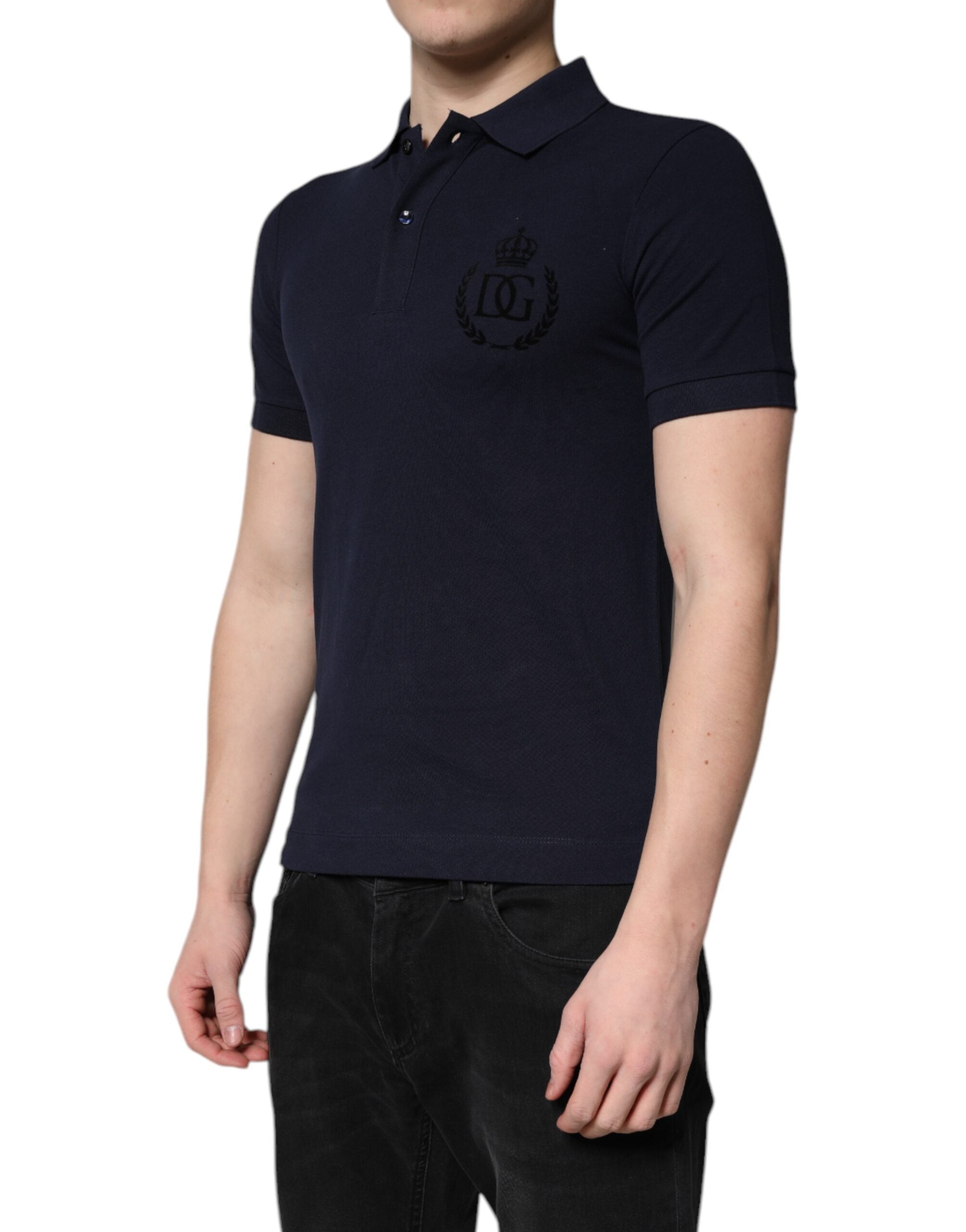 Dolce & Gabbana Dark Blue Cotton Crown Collared Polo T-shirt Dolce & Gabbana
