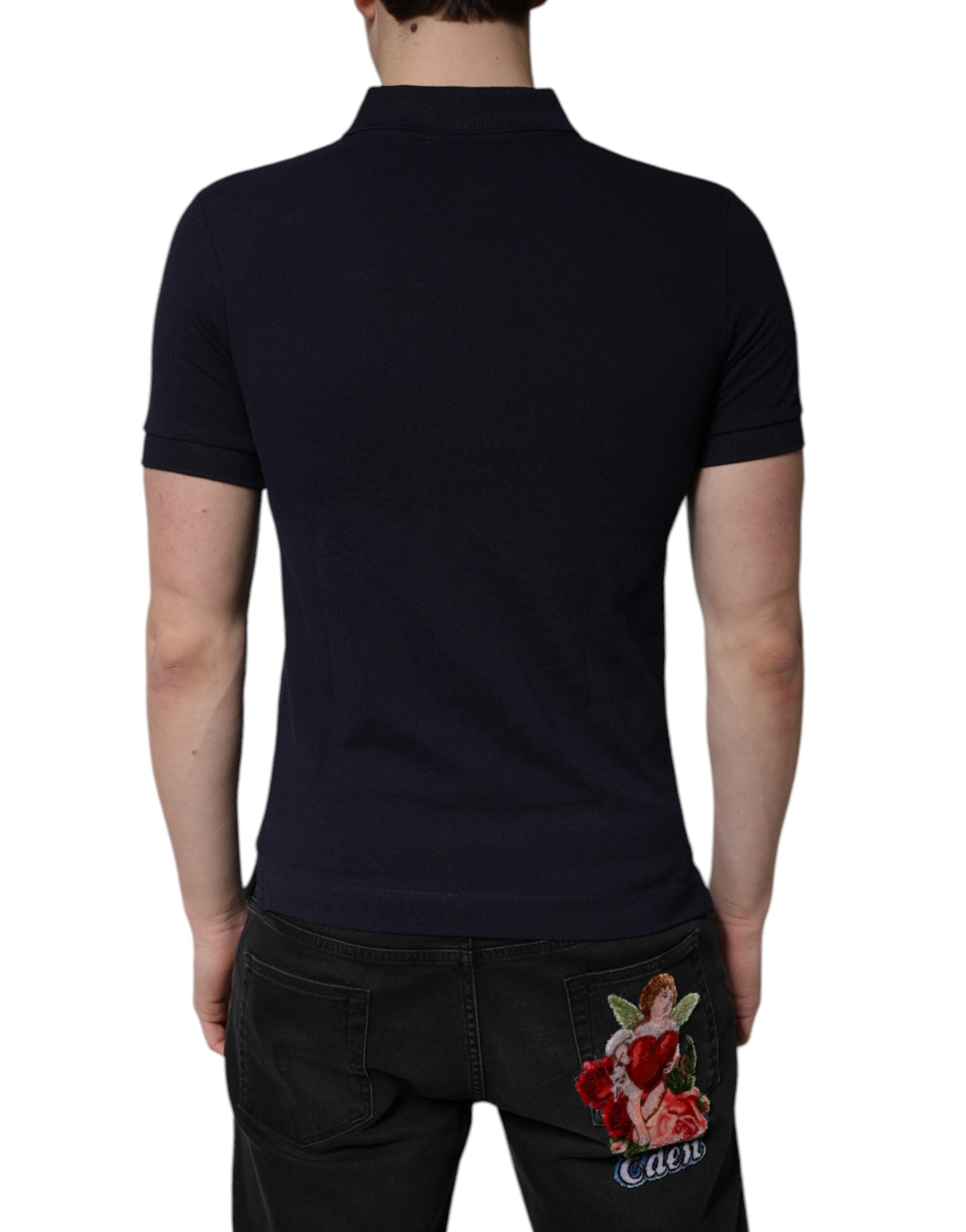 Dolce & Gabbana Dark Blue Cotton Crown Collared Polo T-shirt Dolce & Gabbana