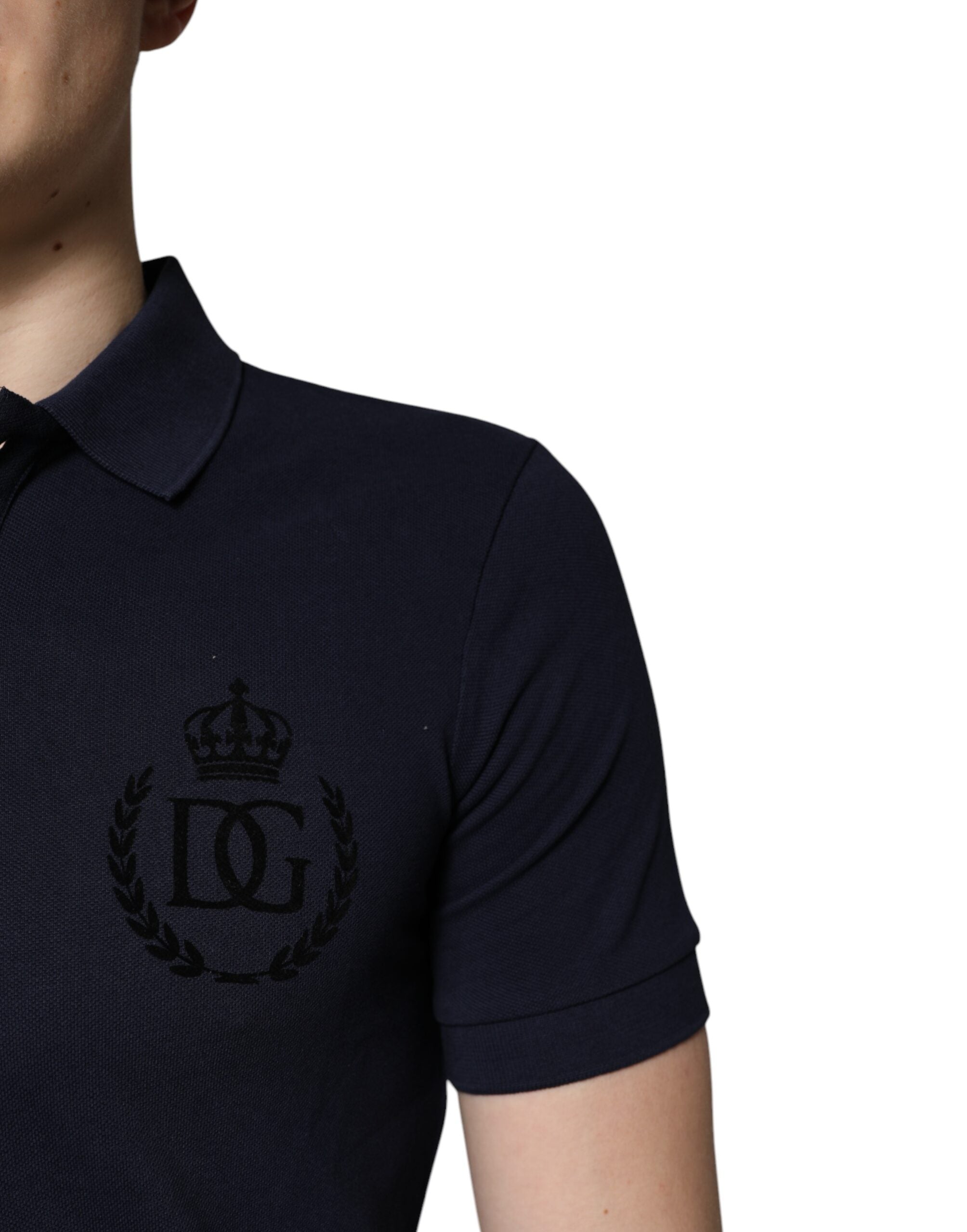 Dolce & Gabbana Dark Blue Cotton Crown Collared Polo T-shirt Dolce & Gabbana