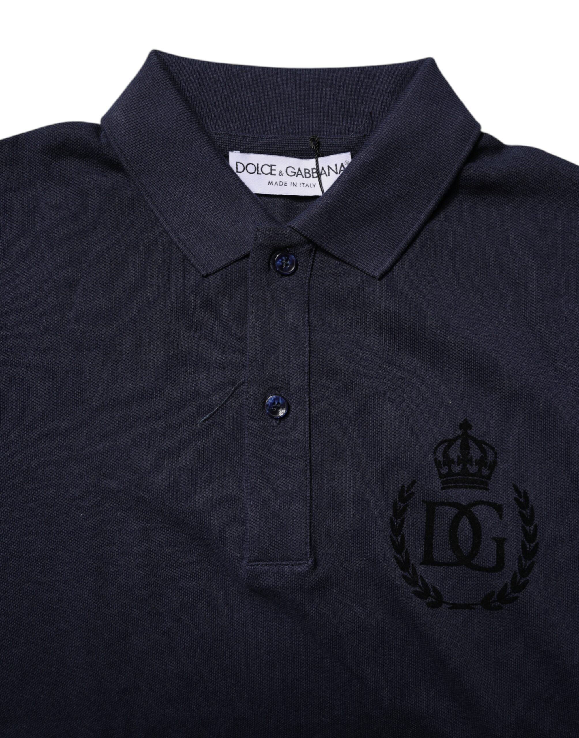 Dolce & Gabbana Dark Blue Cotton Crown Collared Polo T-shirt Dolce & Gabbana