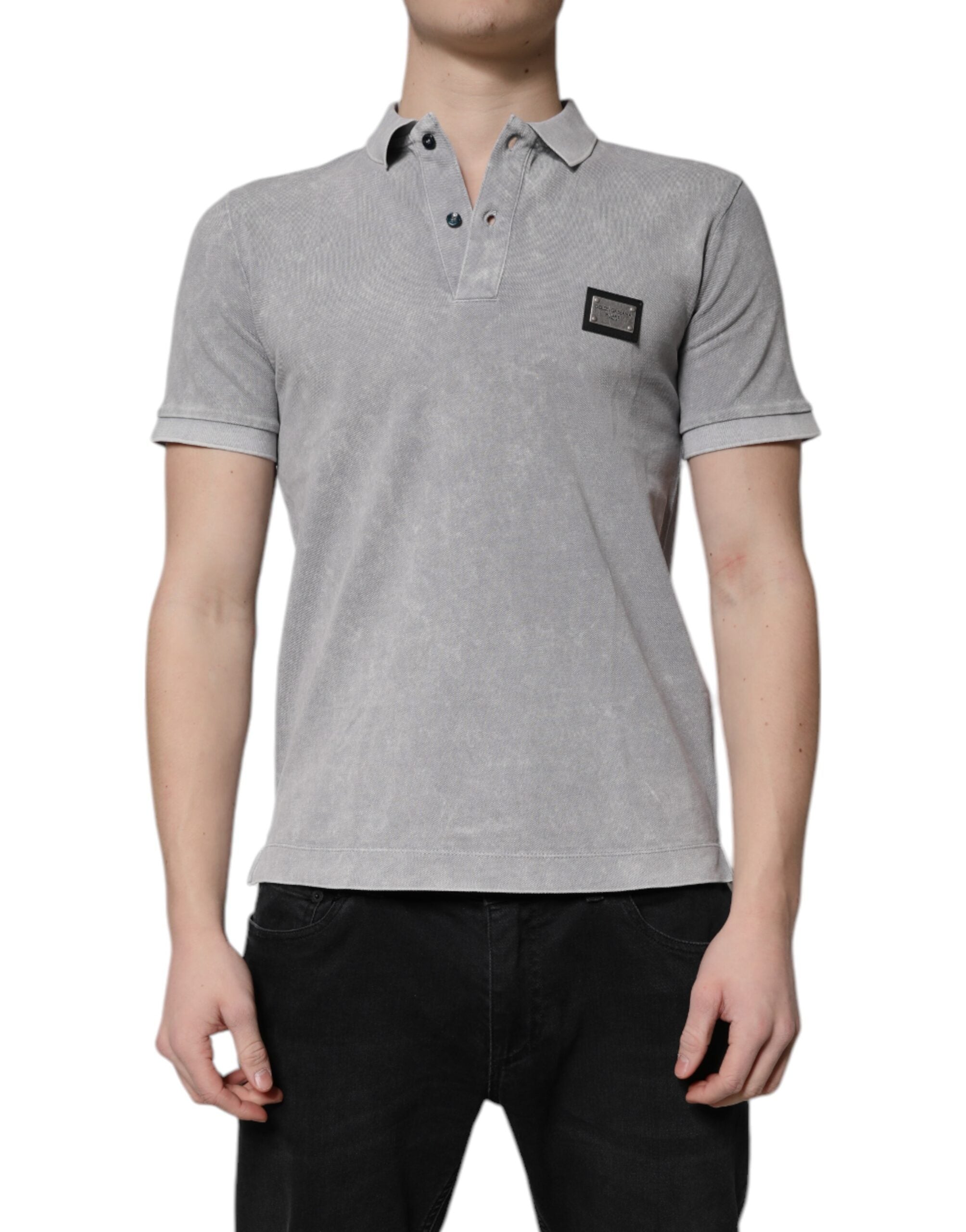 Dolce & Gabbana Gray Logo Plaque Cotton Men Polo Shirt T-shirt Dolce & Gabbana