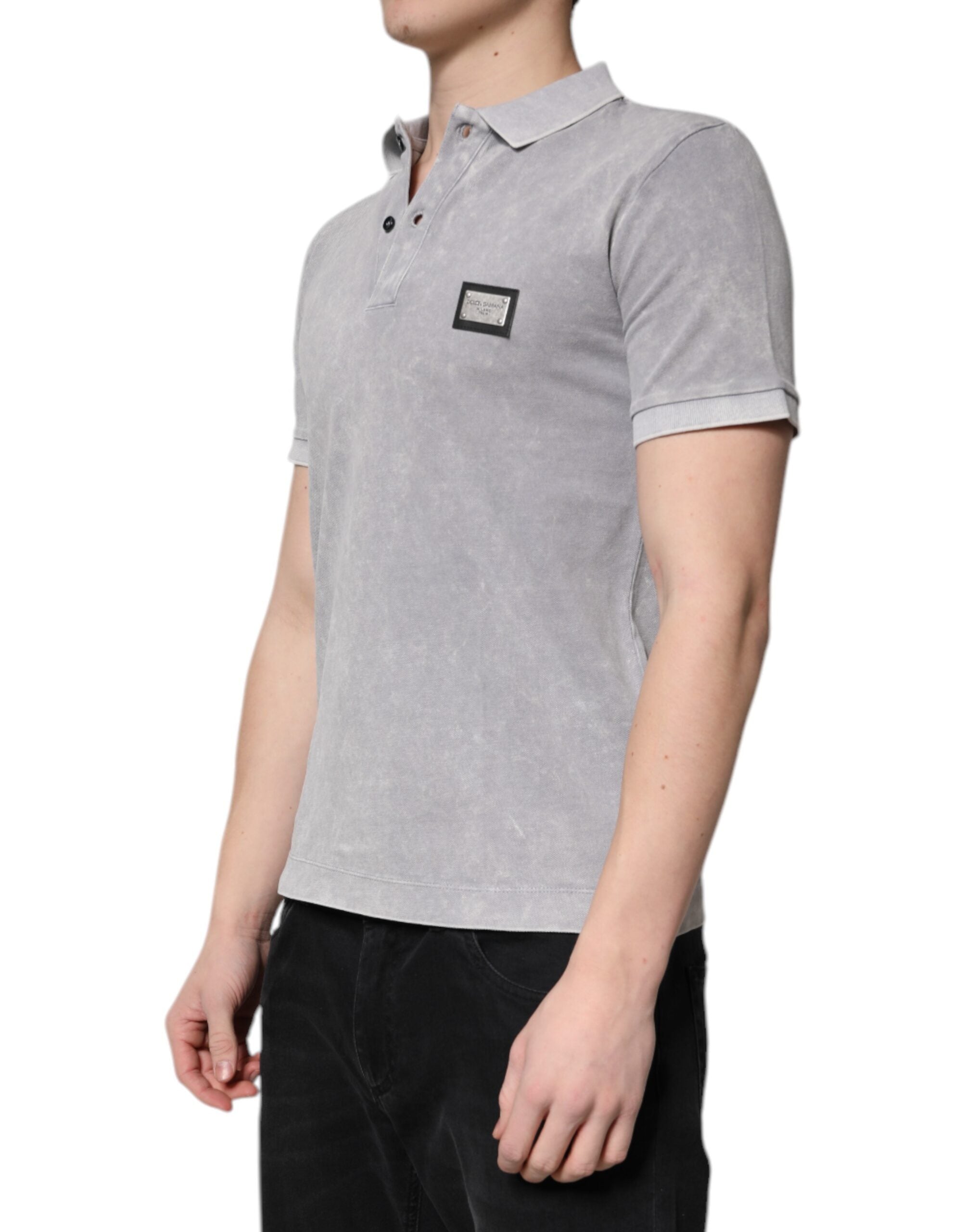 Dolce & Gabbana Gray Logo Plaque Cotton Men Polo Shirt T-shirt Dolce & Gabbana