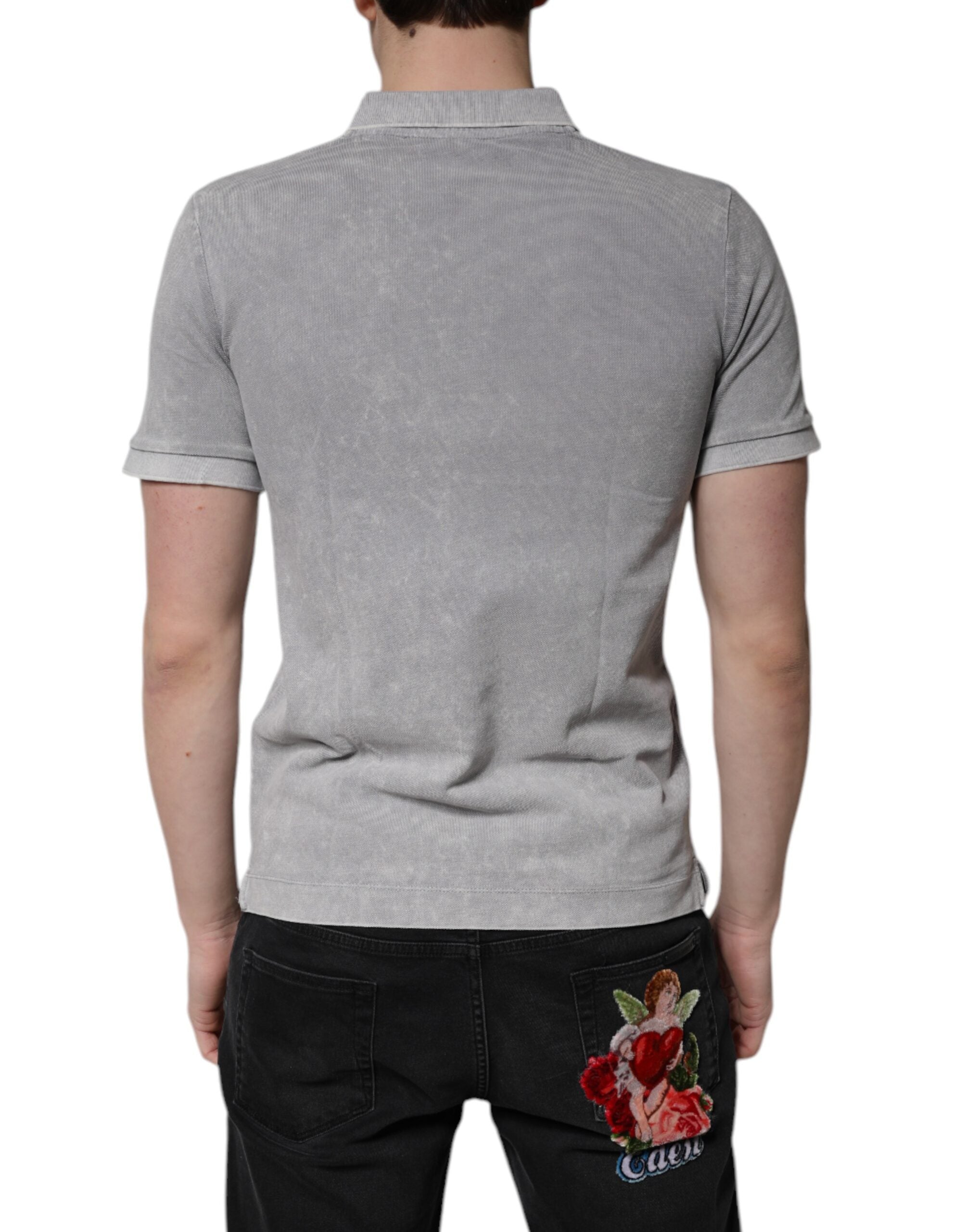 Dolce & Gabbana Gray Logo Plaque Cotton Men Polo Shirt T-shirt Dolce & Gabbana
