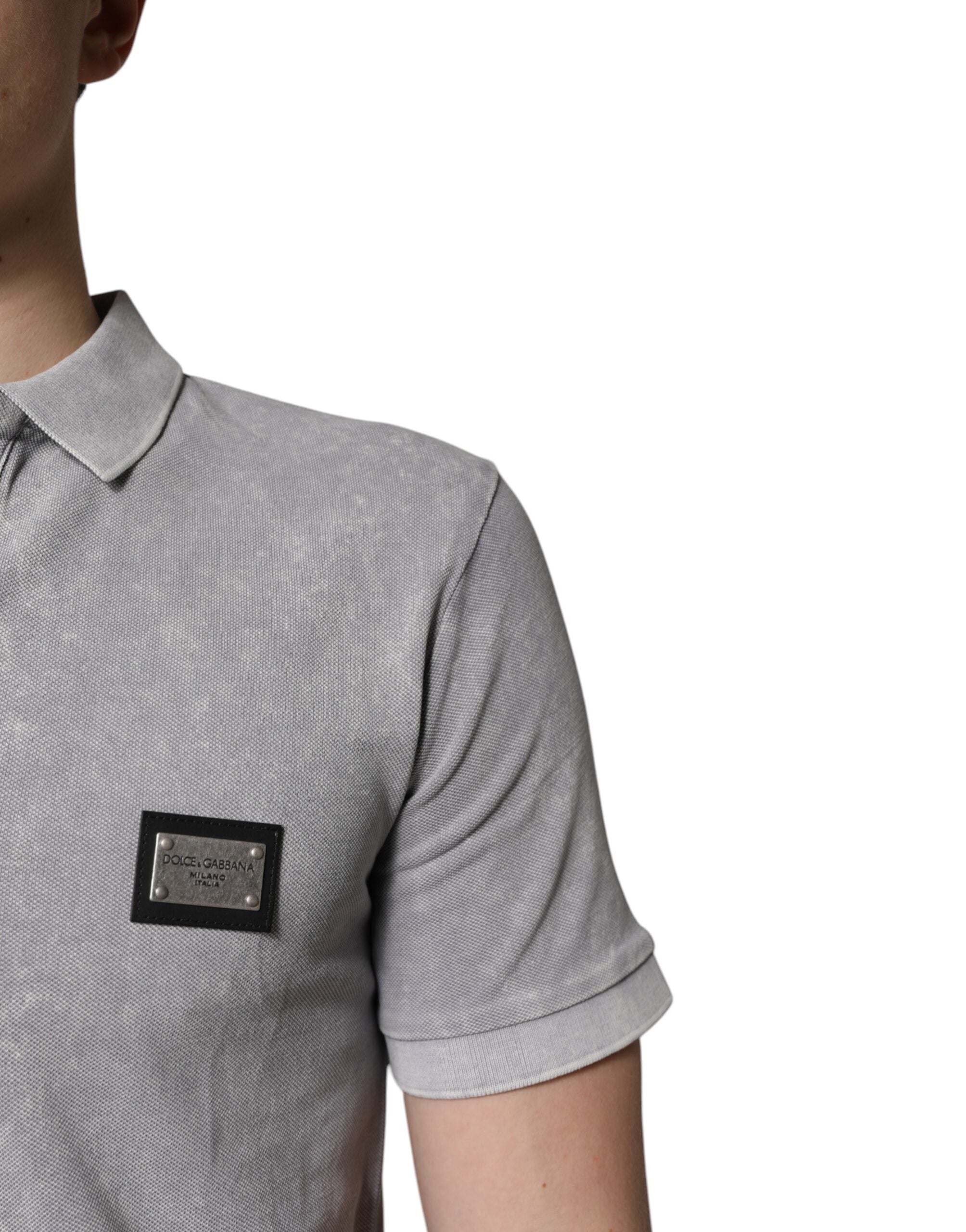 Dolce & Gabbana Gray Logo Plaque Cotton Men Polo Shirt T-shirt Dolce & Gabbana