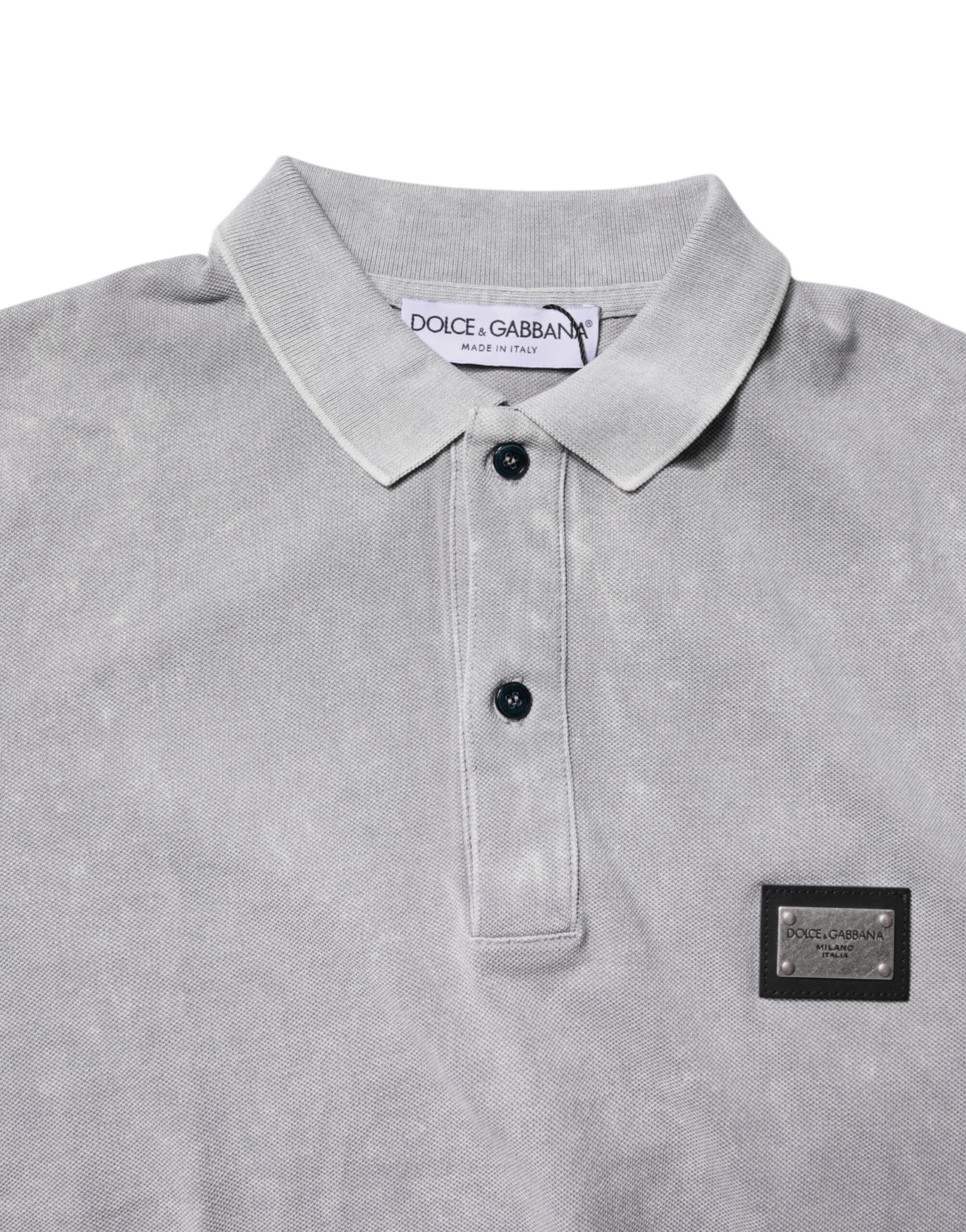 Dolce & Gabbana Gray Logo Plaque Cotton Men Polo Shirt T-shirt Dolce & Gabbana