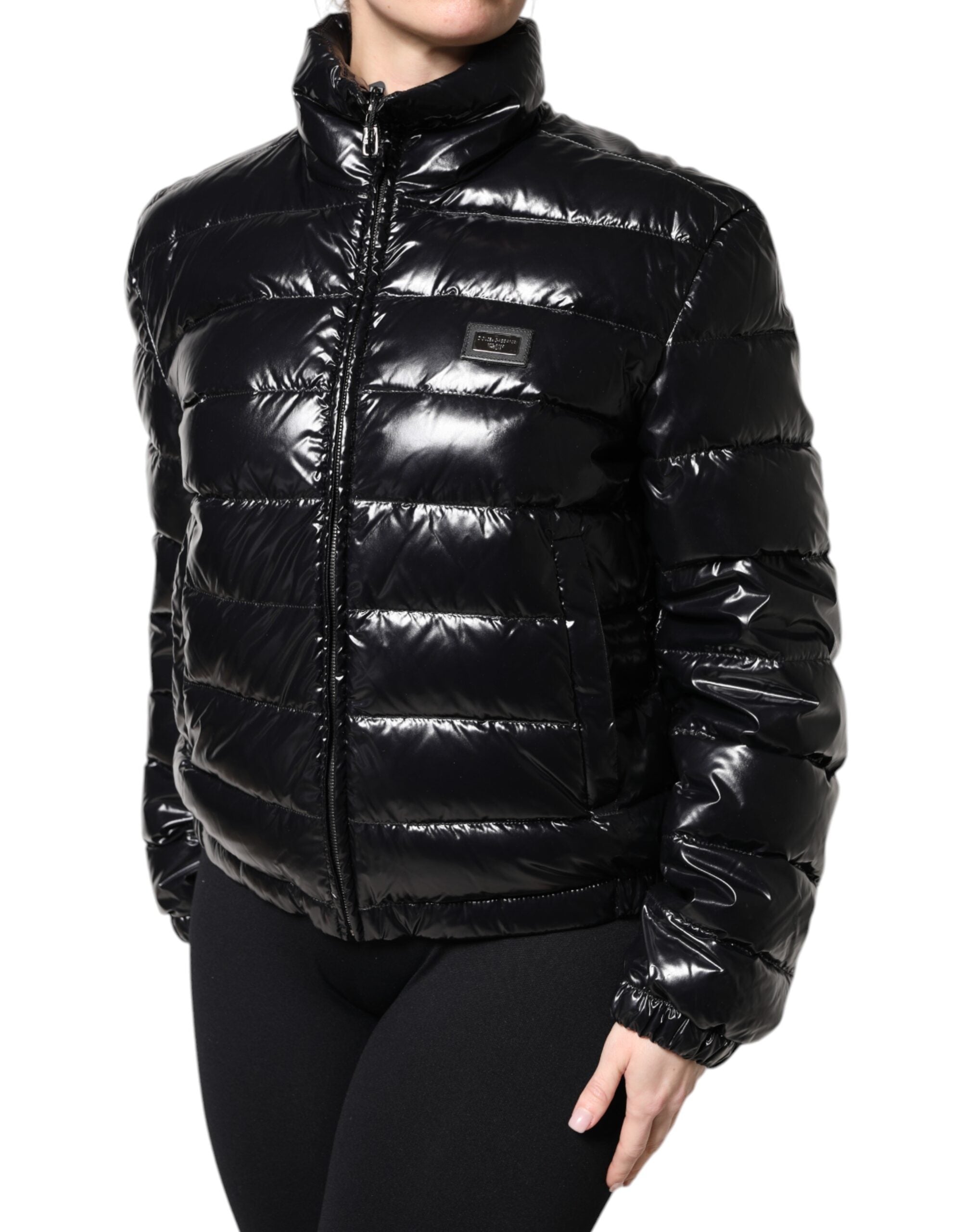 Dolce & Gabbana Black Logo Plaque Full Zip Puffer Jacket Dolce & Gabbana