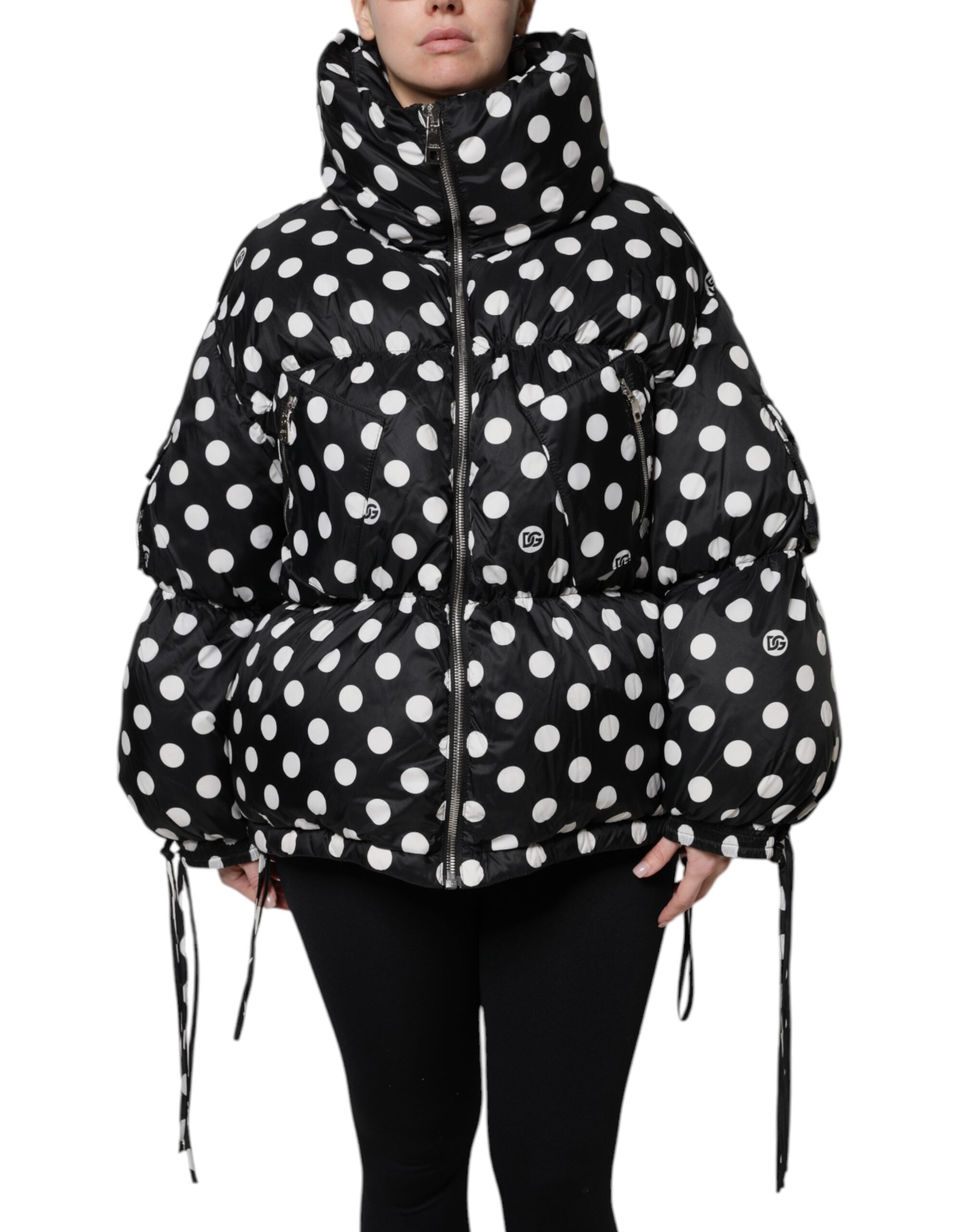 Dolce & Gabbana Black White Polka Dot Full Zip Puffer Jacket Dolce & Gabbana