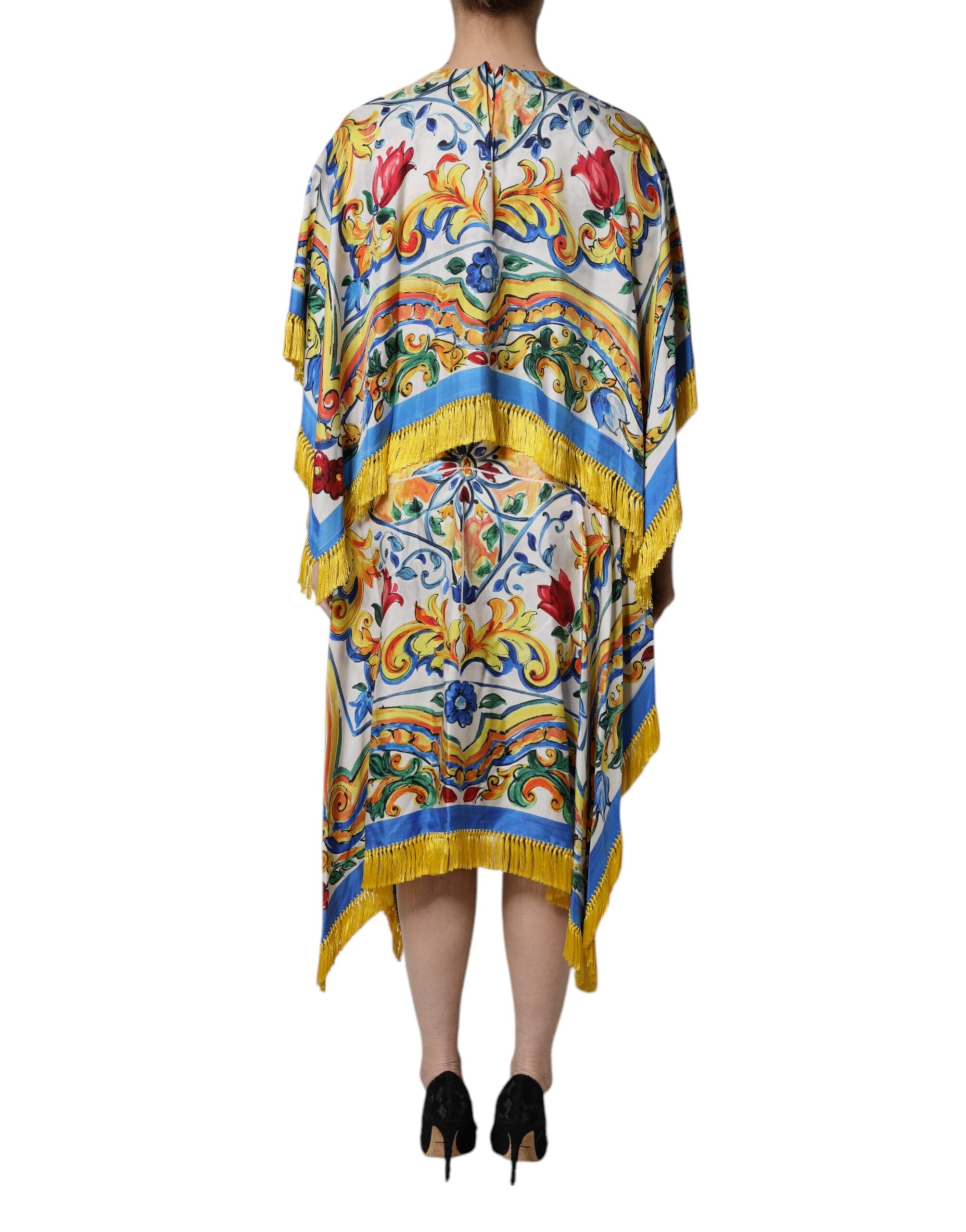 Dolce & Gabbana Multicolor Majolica Kaftan Short Sleeves Maxi Dress Dolce & Gabbana