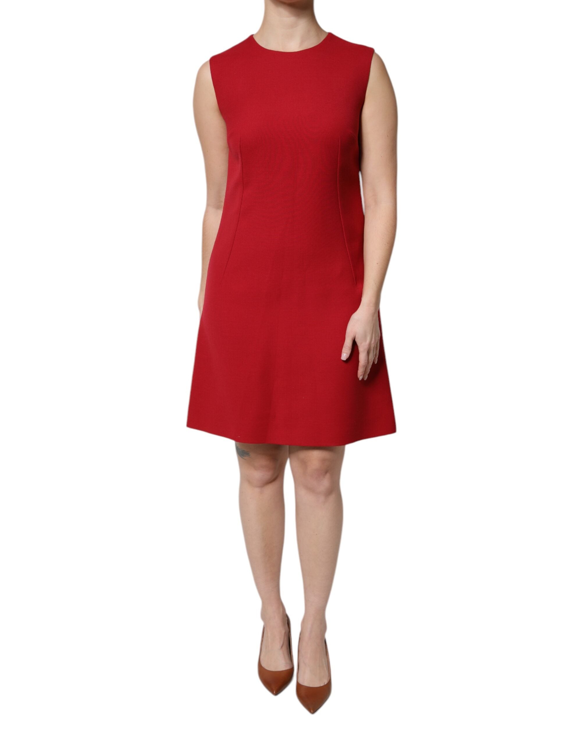 Dolce & Gabbana Red Wool Sleeveless Knee Length A-line Dress Dolce & Gabbana