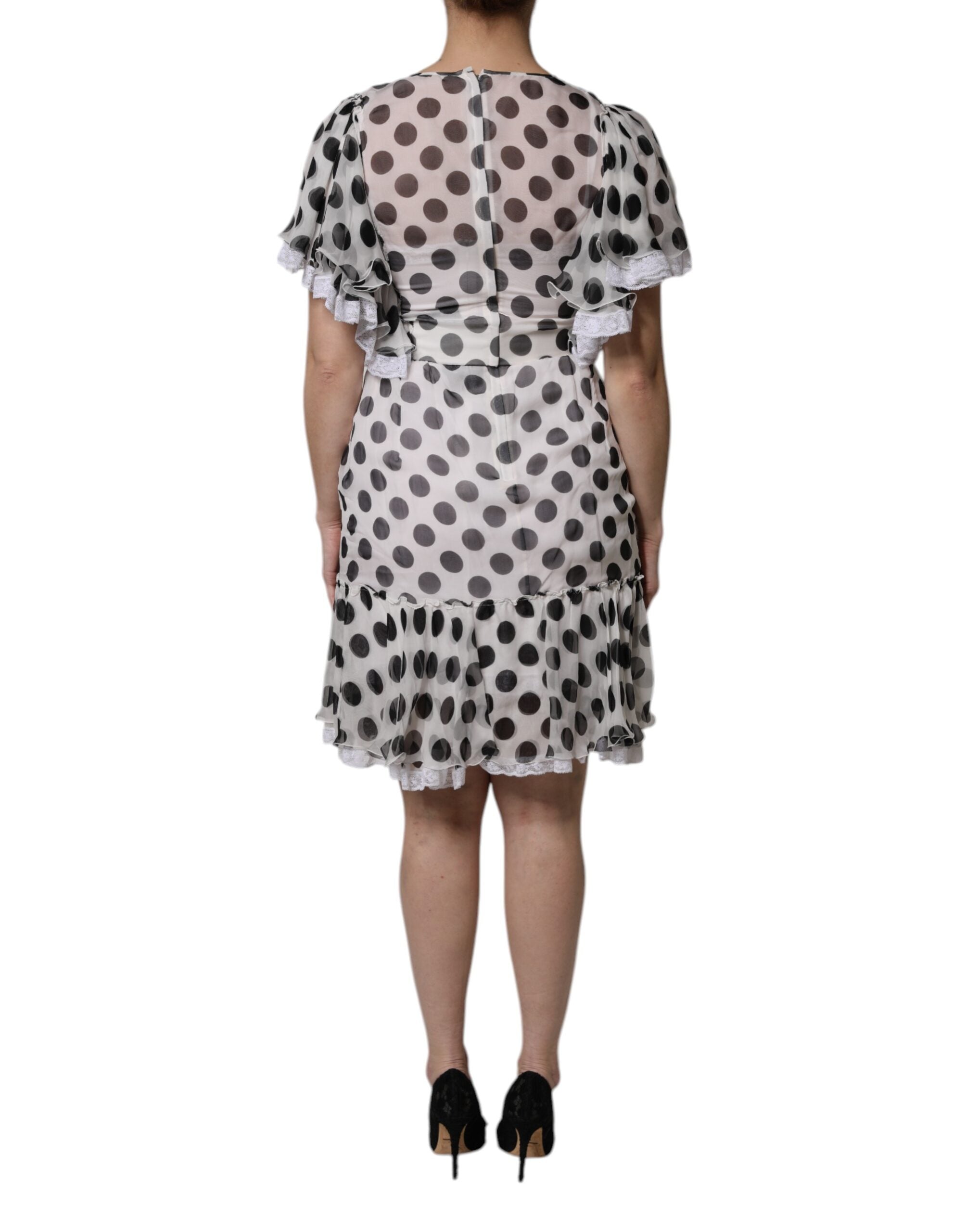 Dolce & Gabbana White Polka Dotted Silk Blend A-line Dress Dolce & Gabbana