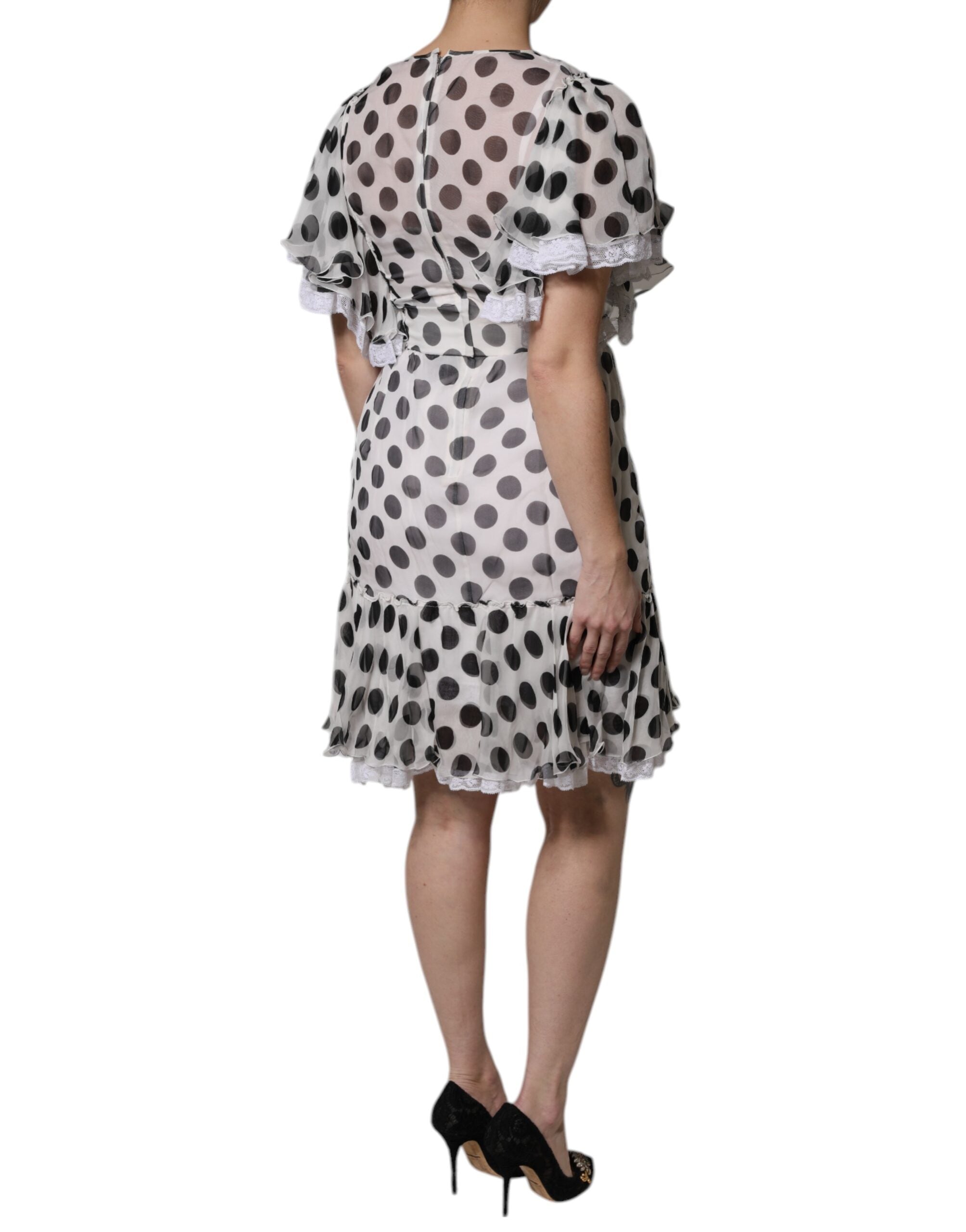 Dolce & Gabbana White Polka Dotted Silk Blend A-line Dress Dolce & Gabbana
