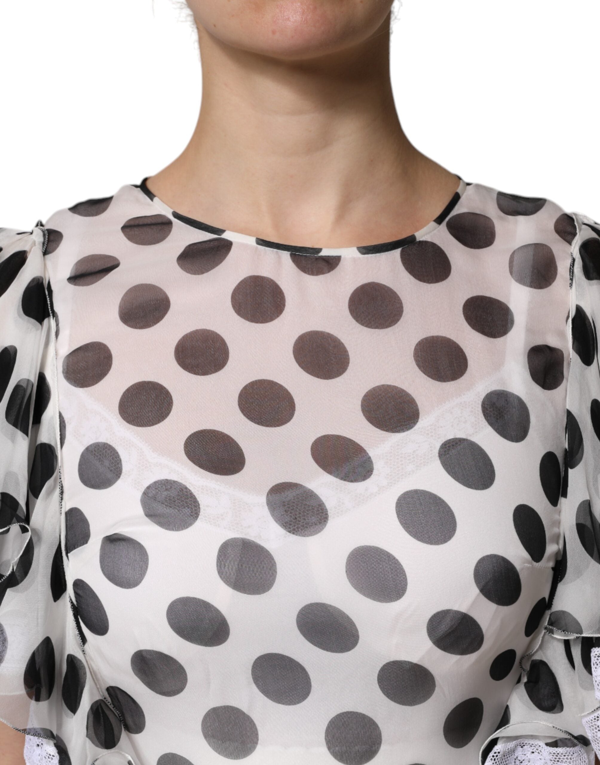 Dolce & Gabbana White Polka Dotted Silk Blend A-line Dress Dolce & Gabbana