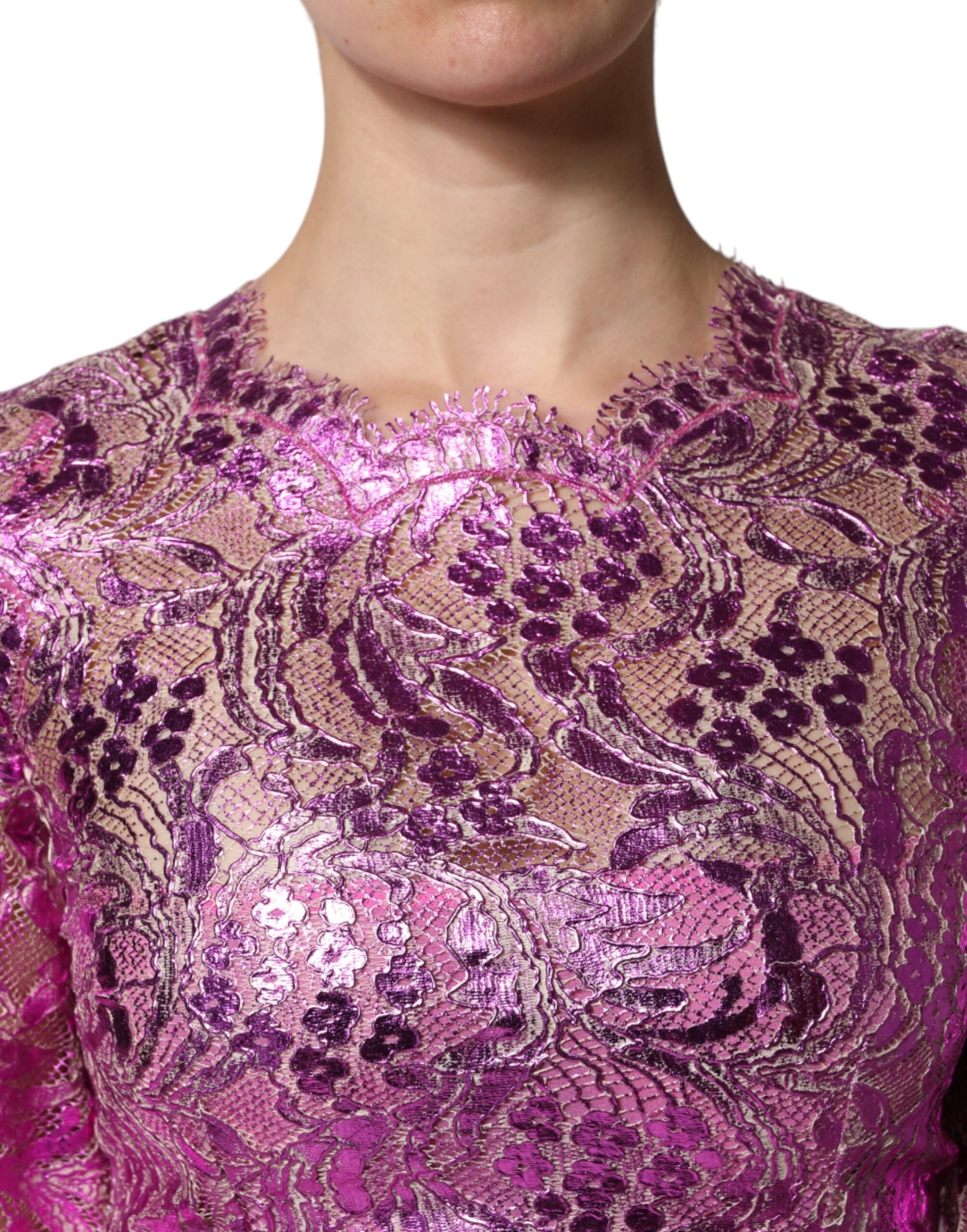 Dolce & Gabbana Metallic Fuchsia Floral Sheath Mini Dress Dolce & Gabbana