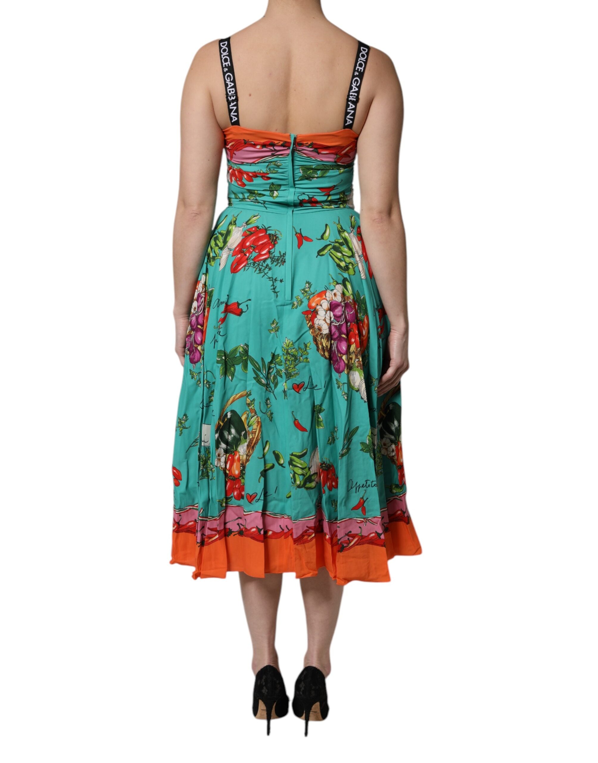 Dolce & Gabbana Multicolor Printed Silk Sleeveless Midi Dress Dolce & Gabbana