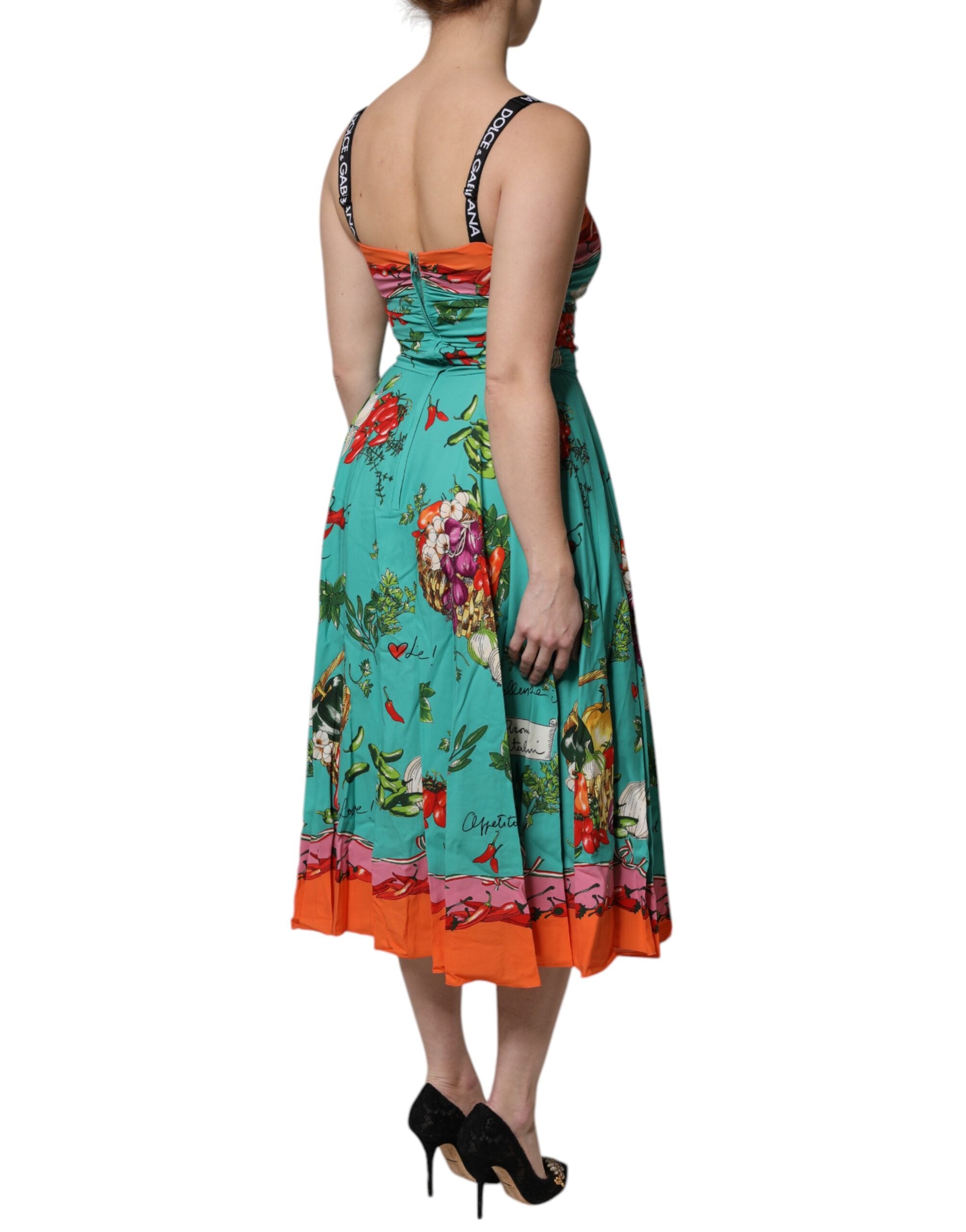 Dolce & Gabbana Multicolor Printed Silk Sleeveless Midi Dress Dolce & Gabbana