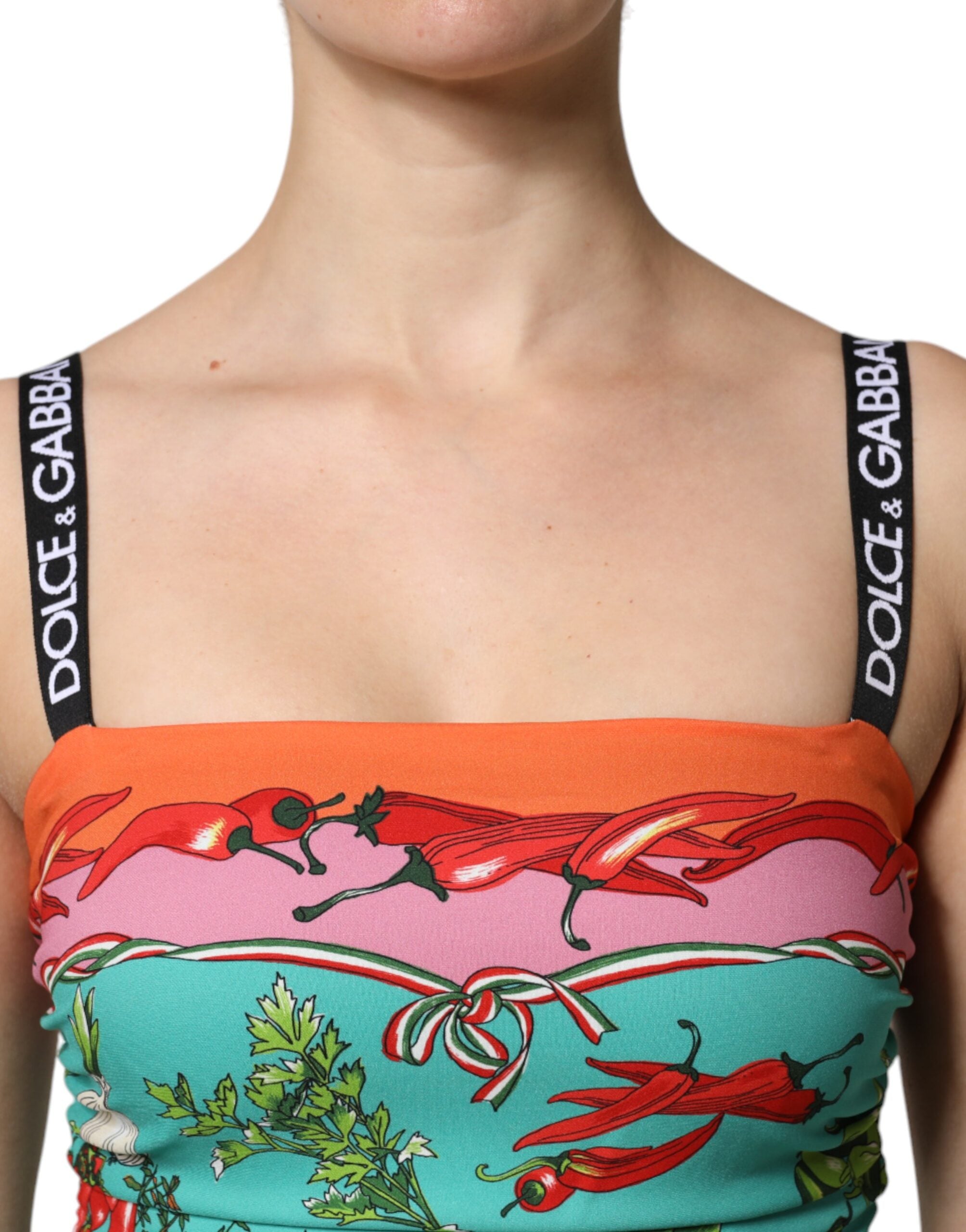 Dolce & Gabbana Multicolor Printed Silk Sleeveless Midi Dress Dolce & Gabbana
