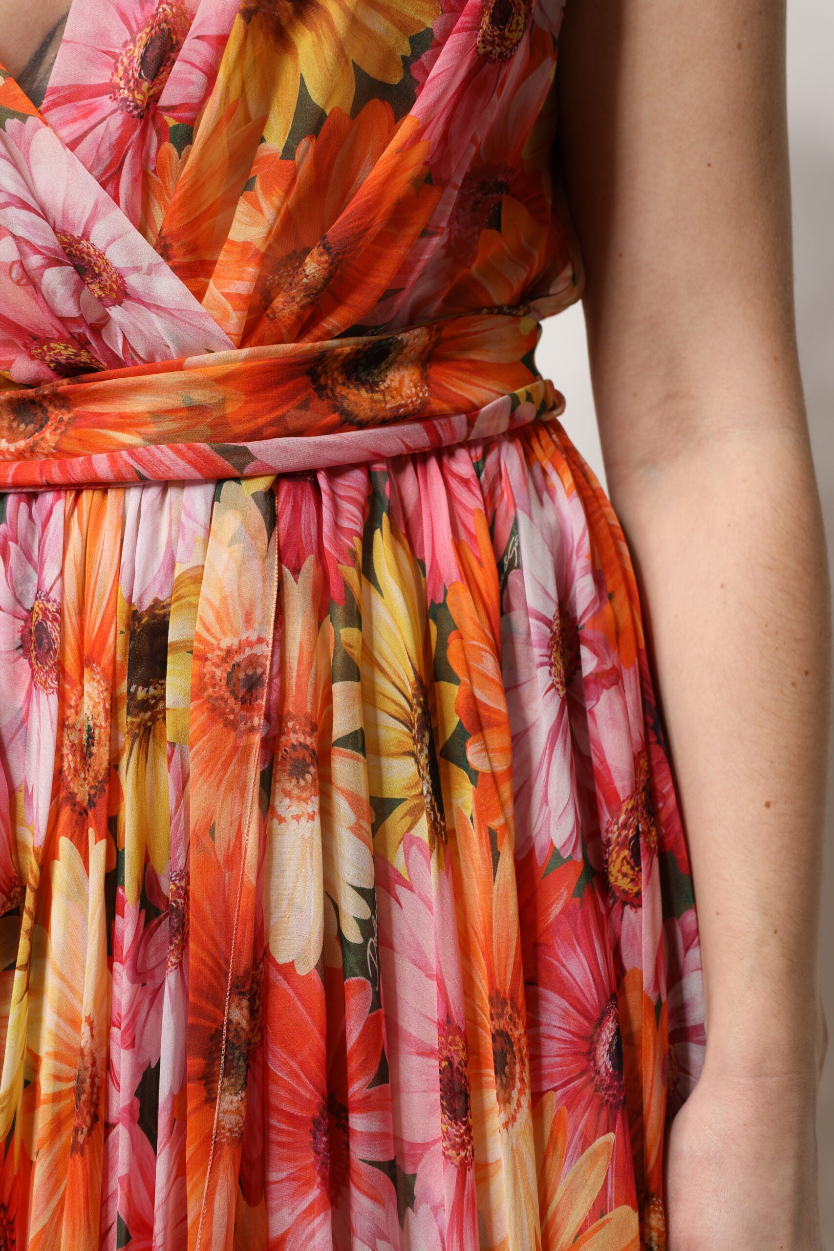 Dolce & Gabbana Multicolor Floral Silk V-neck Chiffon Dress Dolce & Gabbana