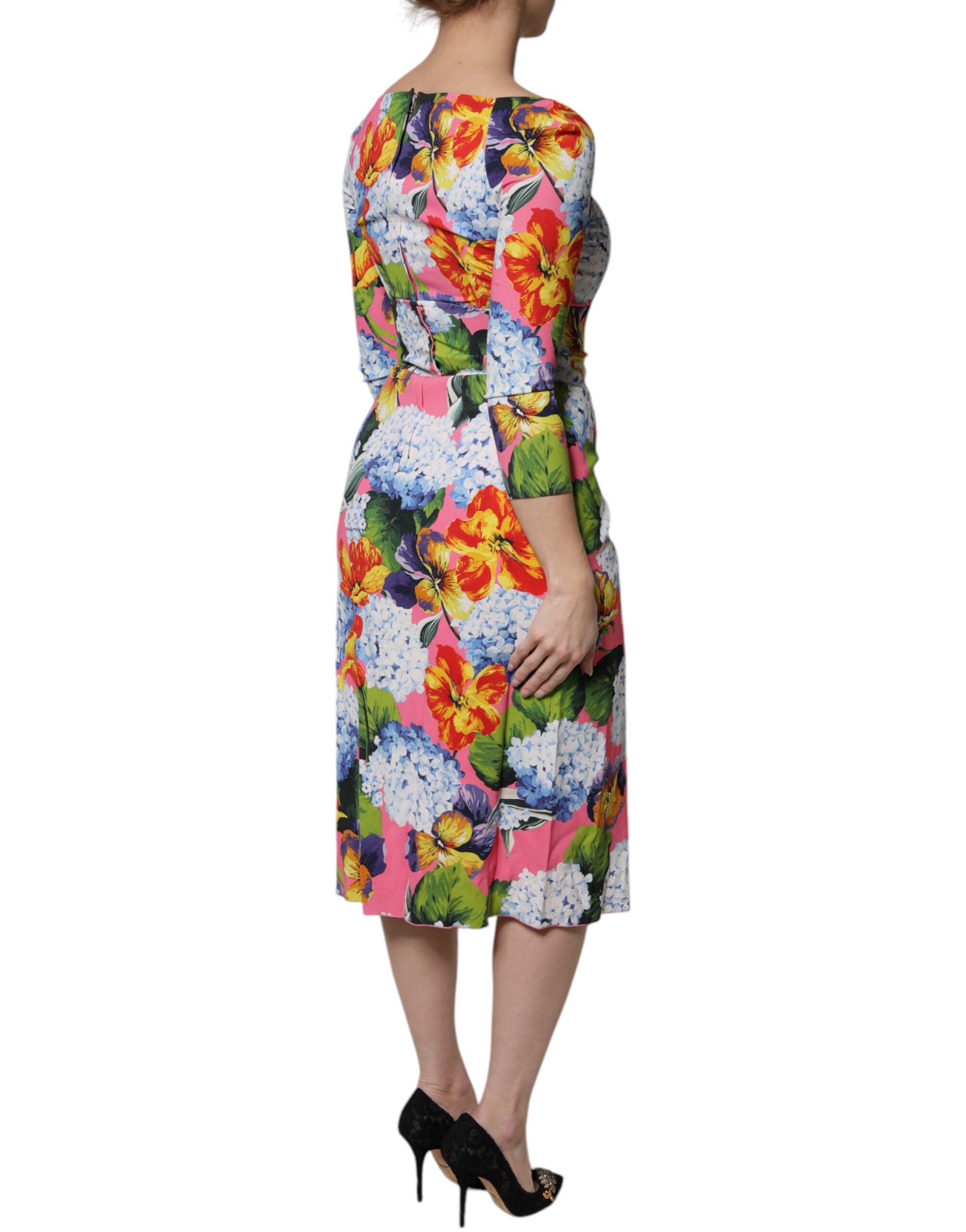 Dolce & Gabbana Multicolor Floral Side Slit Midi Dress Dolce & Gabbana