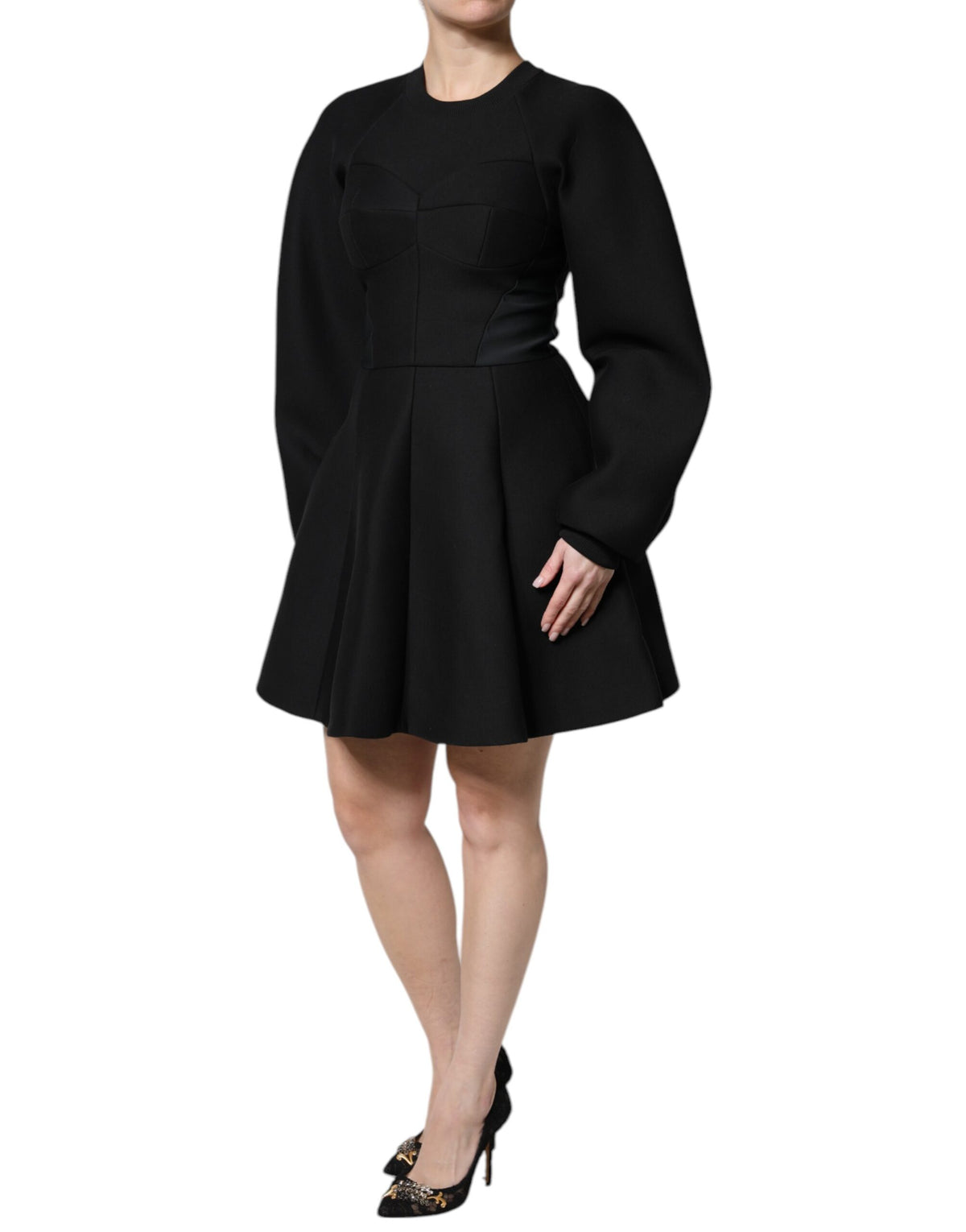 Dolce & Gabbana Black Cotton Long Sleeves A-line Mini Dress