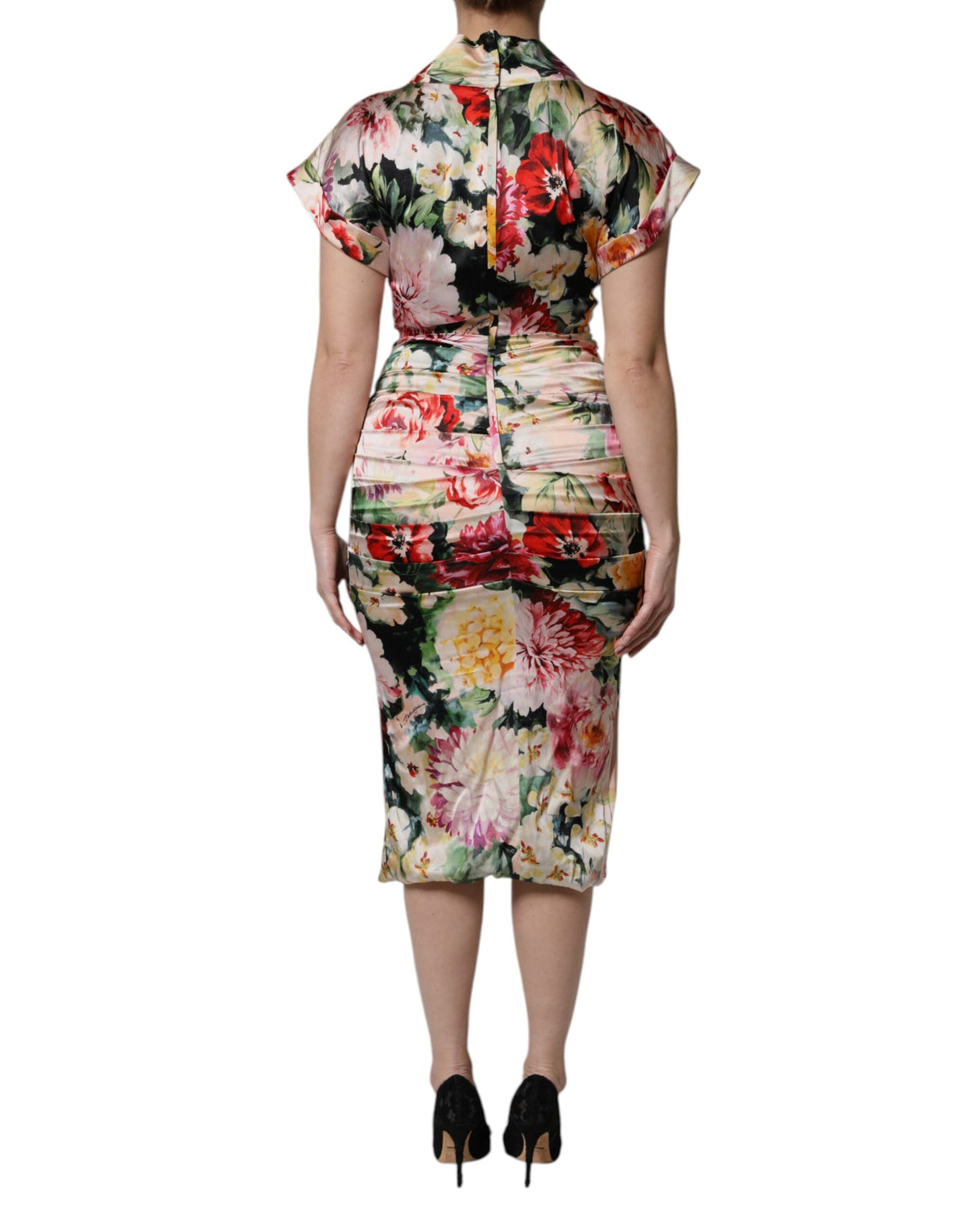 Dolce & Gabbana Multicolor Floral Short Sleeves Sheath Midi Dress