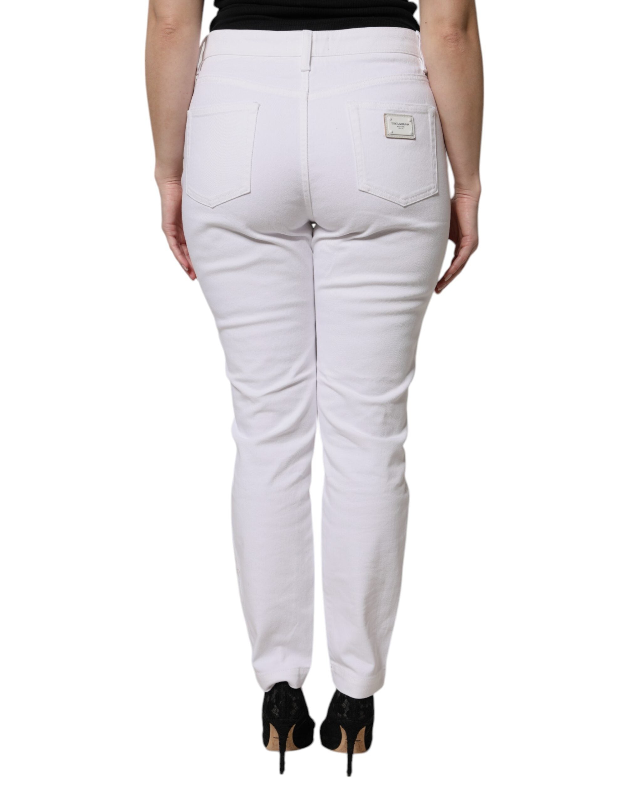 Dolce & Gabbana White Cotton Mid Waist Skinny Denim Jeans Dolce & Gabbana