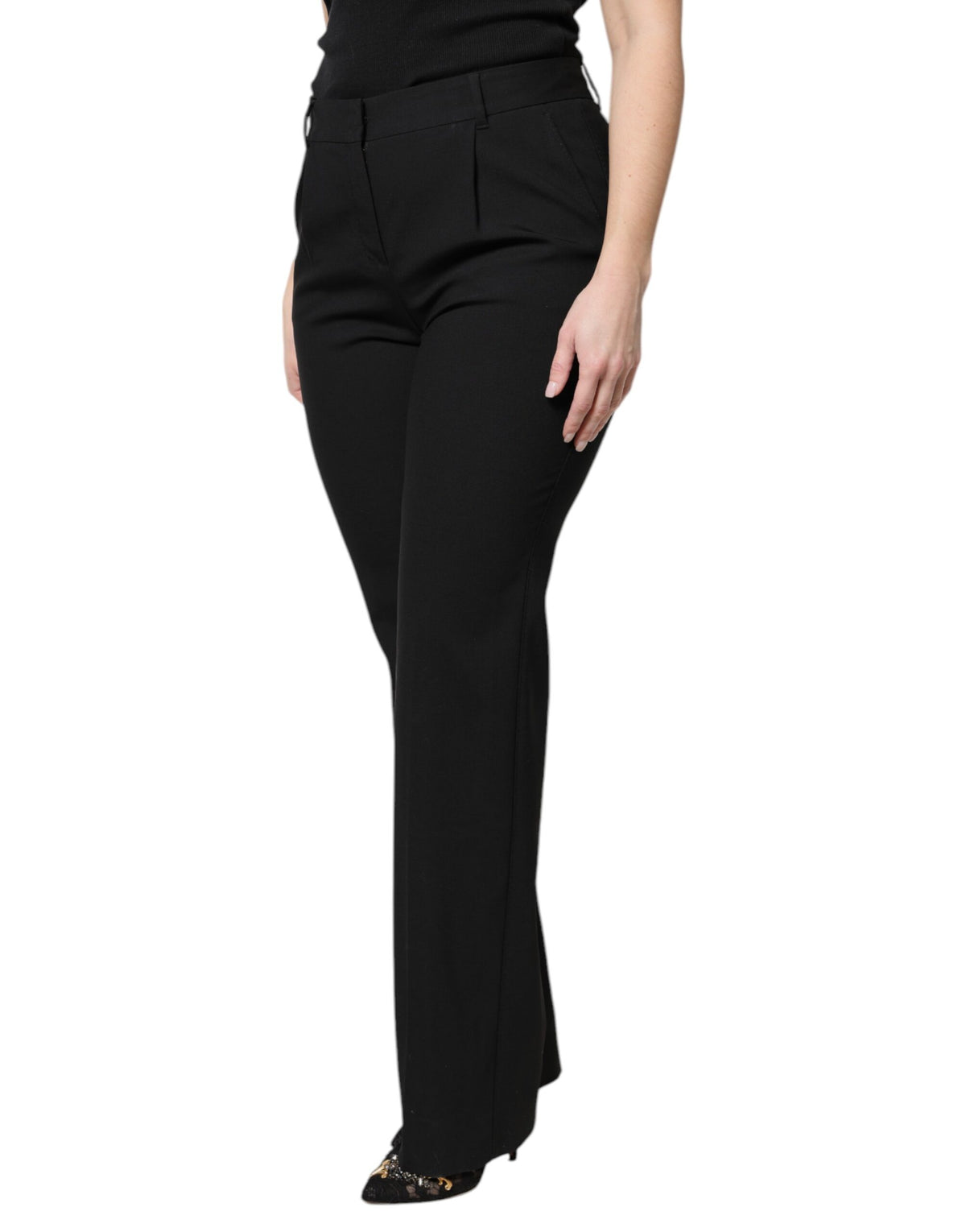 Dolce & Gabbana Black Wool High Waist Boot Cut Dress Pants