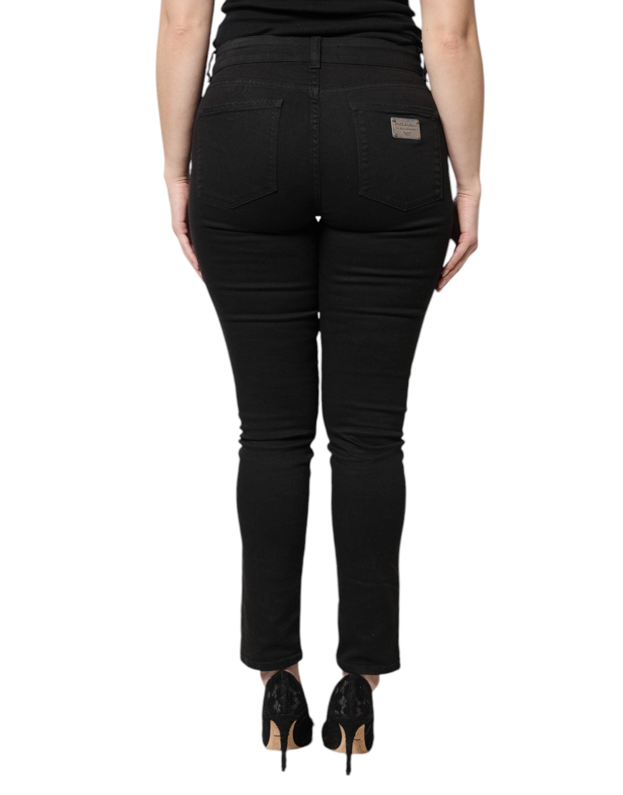 Dolce & Gabbana Black Cotton High Waist Skinny Denim Jeans Dolce & Gabbana