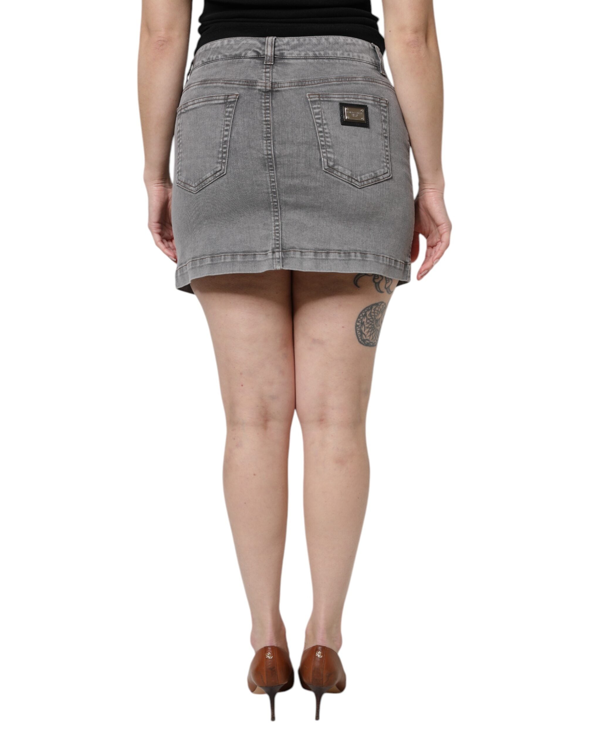 Dolce & Gabbana Gray Cotton Stretch Mid Waist Denim Mini Skirt Dolce & Gabbana