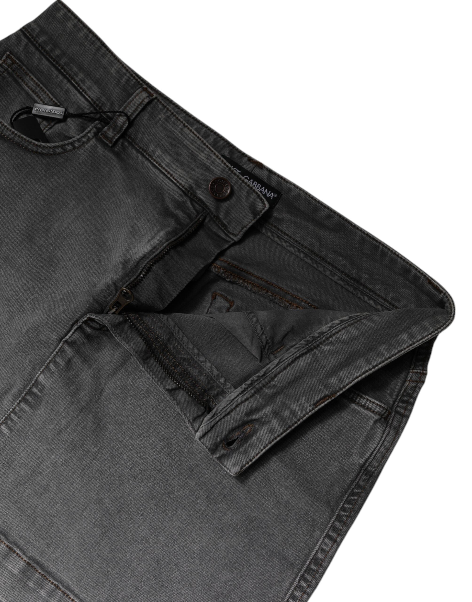 Dolce & Gabbana Gray Cotton Stretch Mid Waist Denim Mini Skirt Dolce & Gabbana