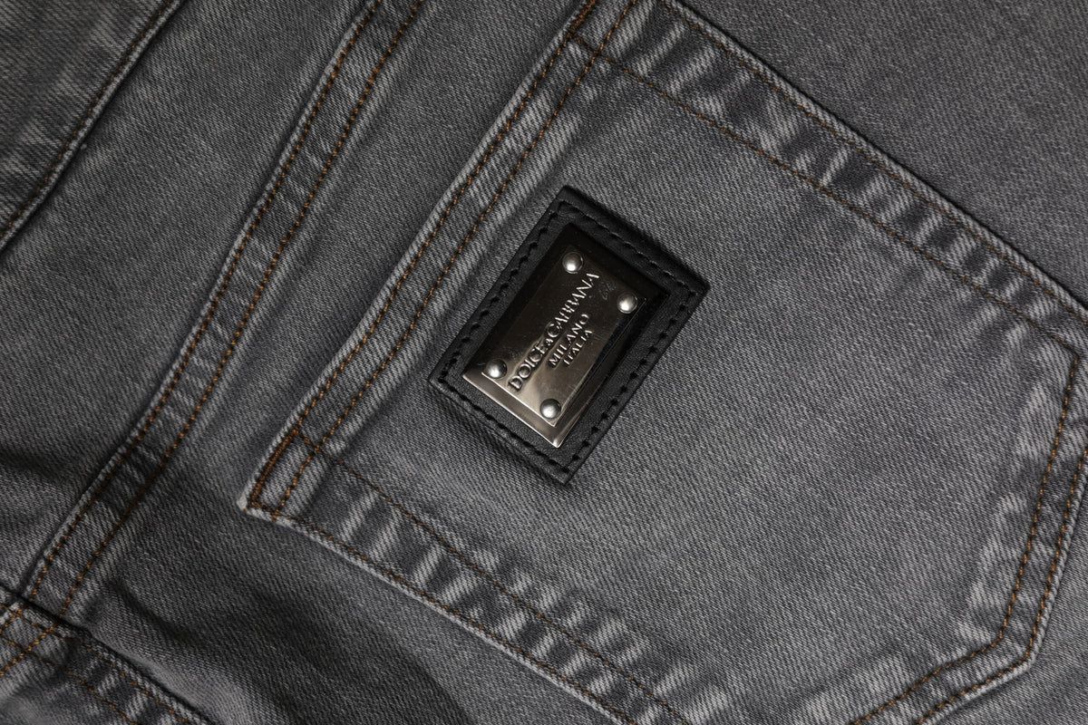 Dolce & Gabbana Gray Cotton Stretch Mid Waist Denim Mini Skirt