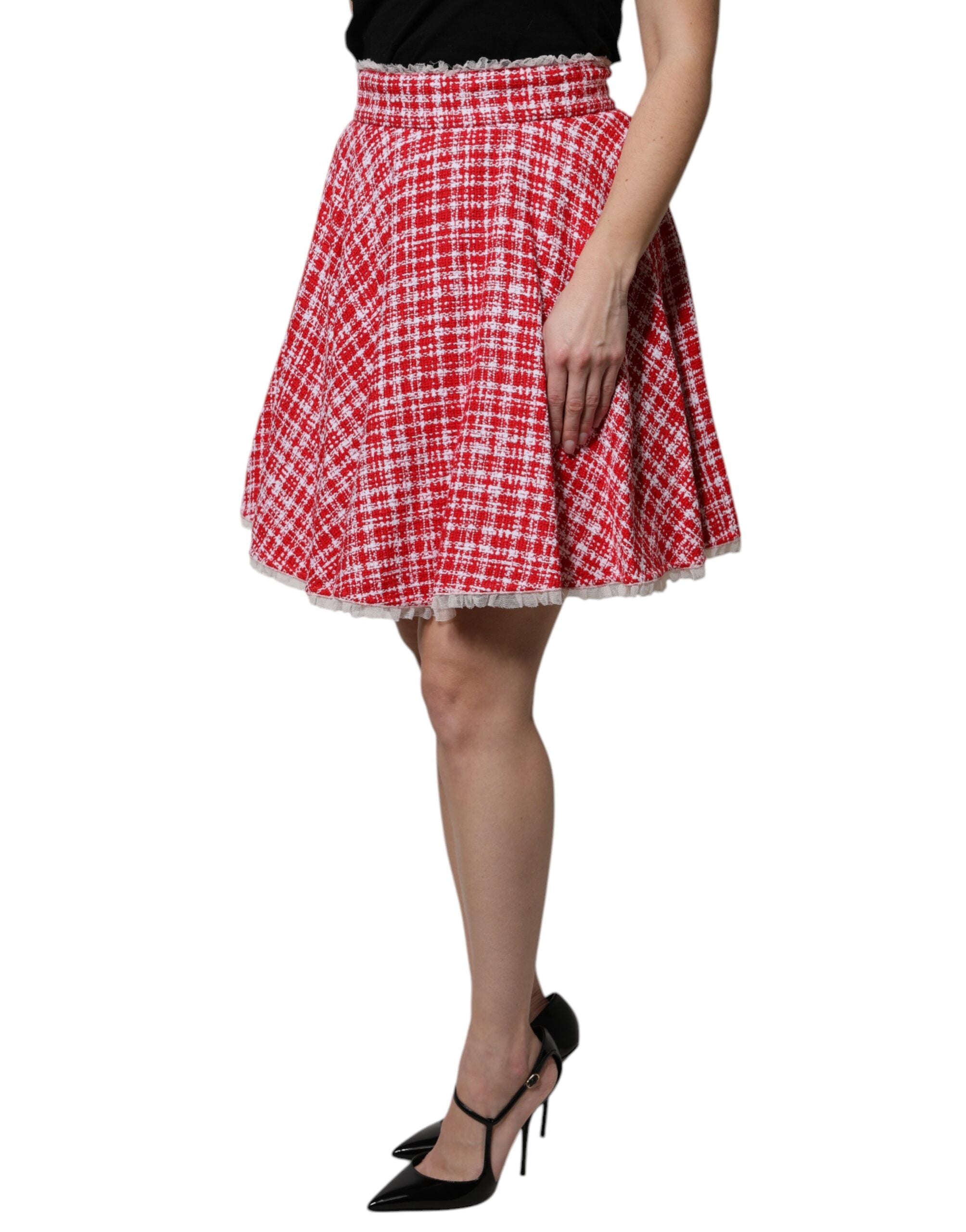 Dolce & Gabbana Red White High Waist A-line Above Knee Skirt Dolce & Gabbana