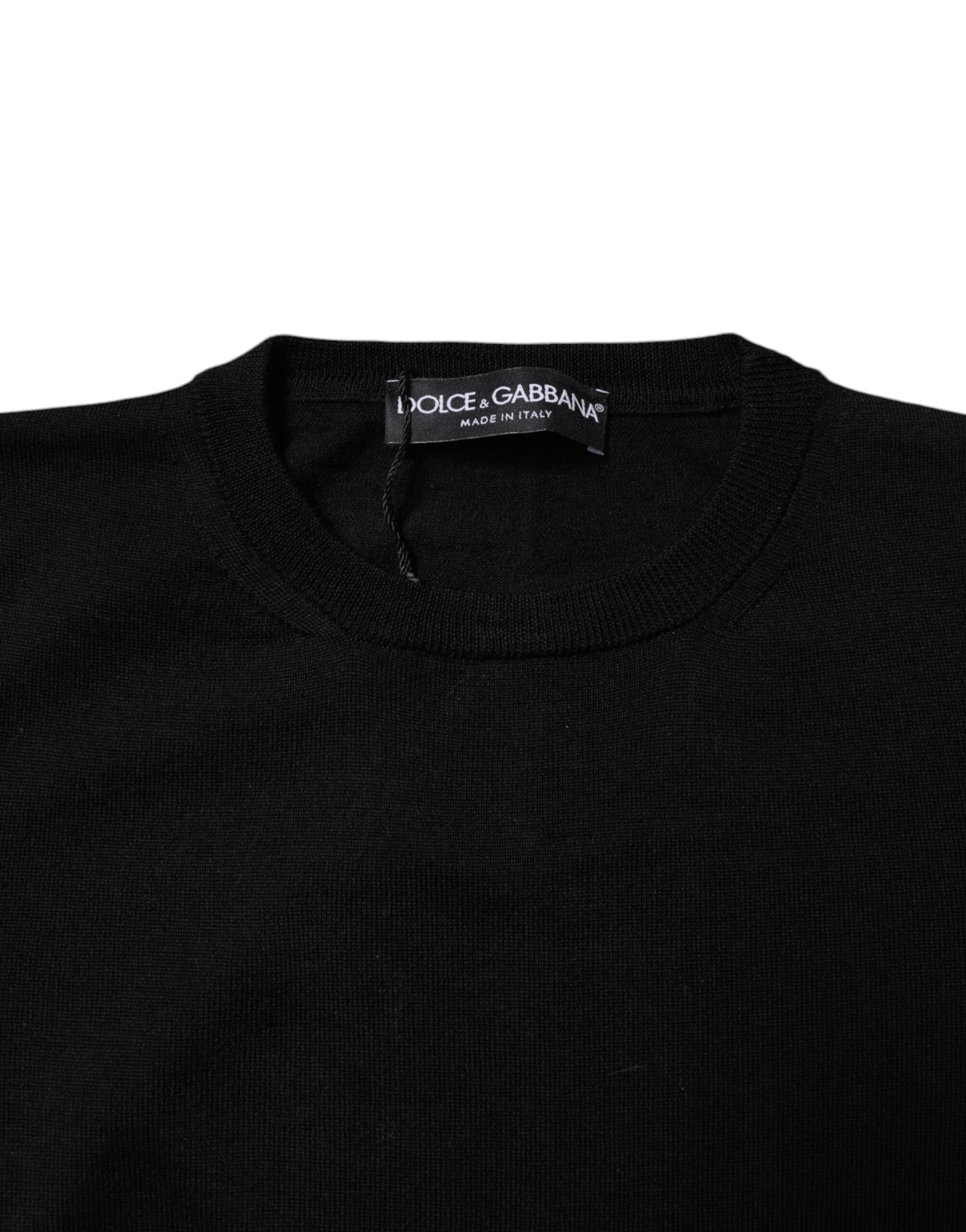 Dolce & Gabbana Black Wool Knit Crew Neck Pullover Sweater Dolce & Gabbana