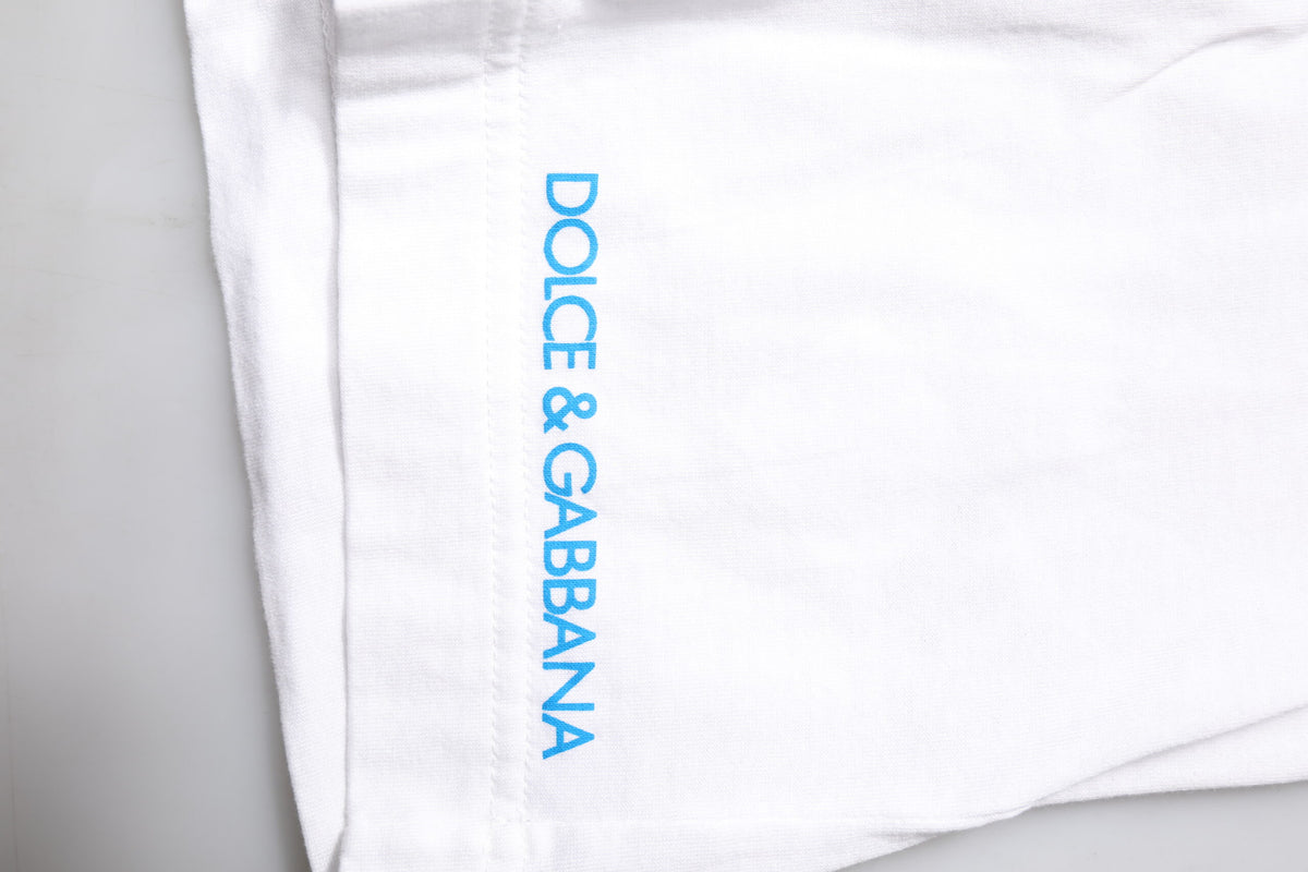 Dolce & Gabbana White Graphic Print Cotton Crew Neck T-shirt