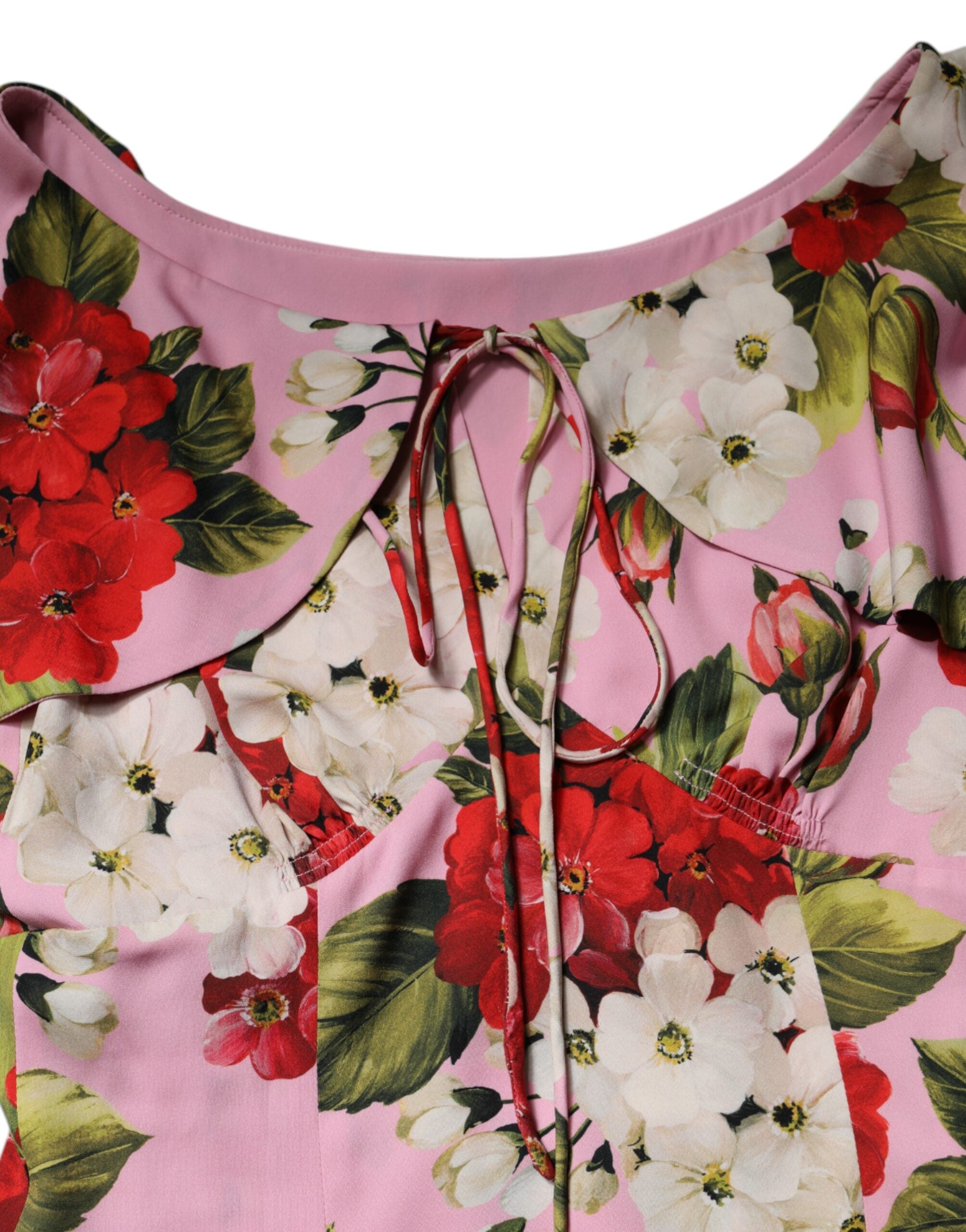 Dolce & Gabbana Pink Floral Silk Short Sleeves Blouse Top Dolce & Gabbana