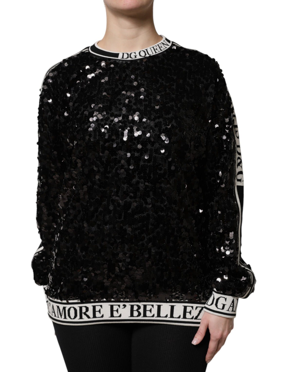 Dolce & Gabbana Black DG Queen Sequin Pullover Sweater