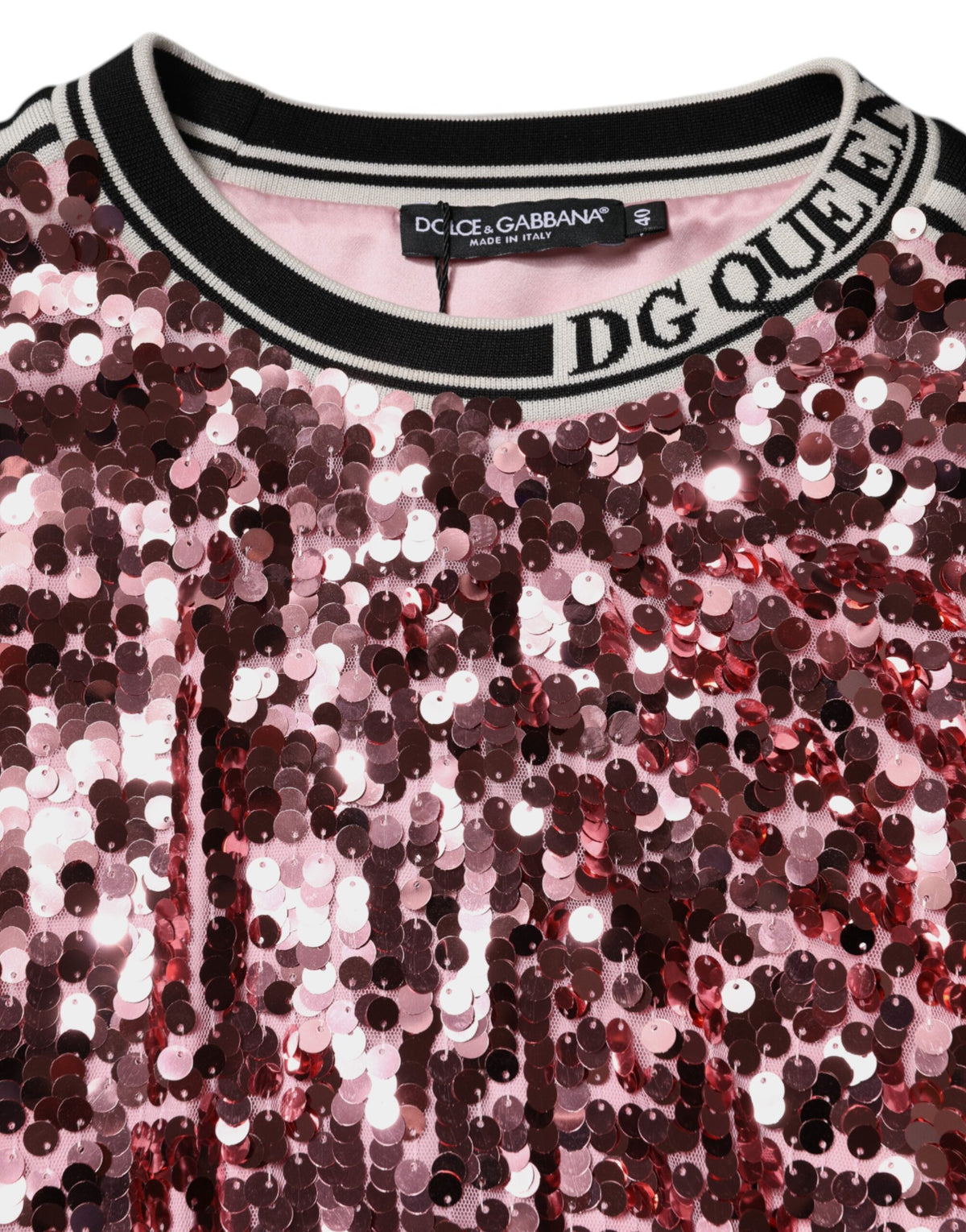 Dolce & Gabbana Pink DG Queen Sequin Pullover Sweater