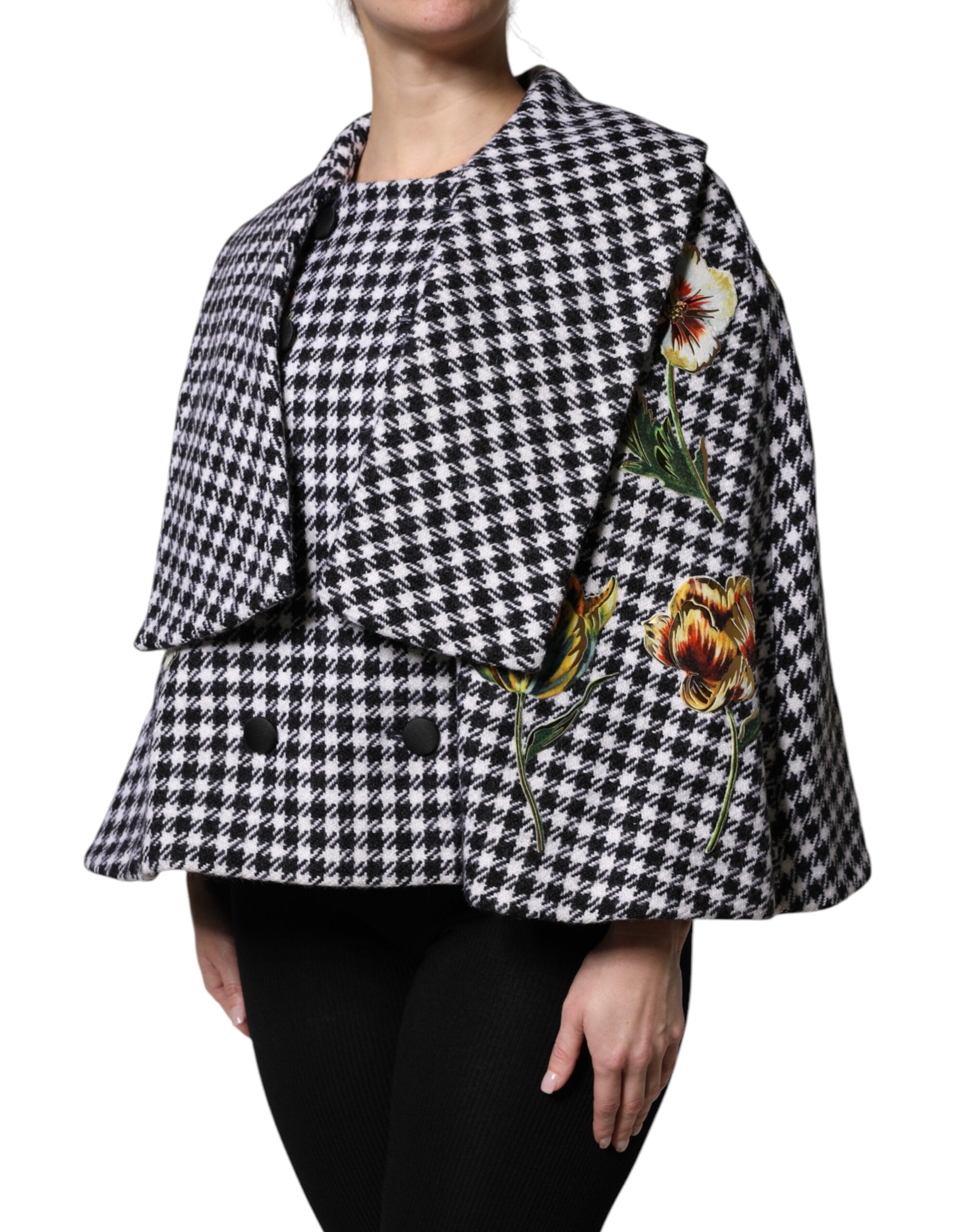 Dolce & Gabbana Black White Monochrome Patterned Floral Cape Jacket Dolce & Gabbana