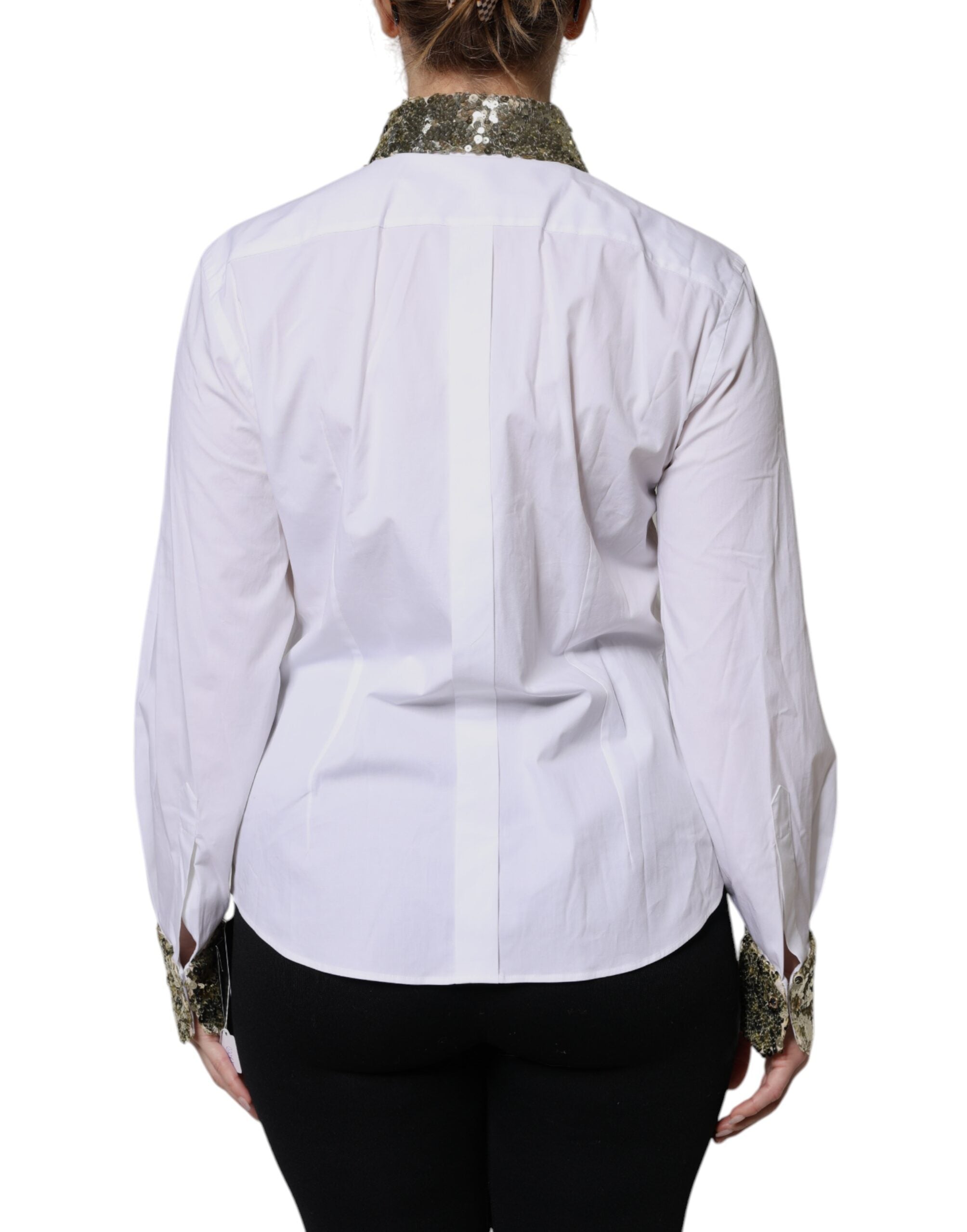Dolce & Gabbana White Cotton Long Sleeves Sequin Shirt Top Dolce & Gabbana