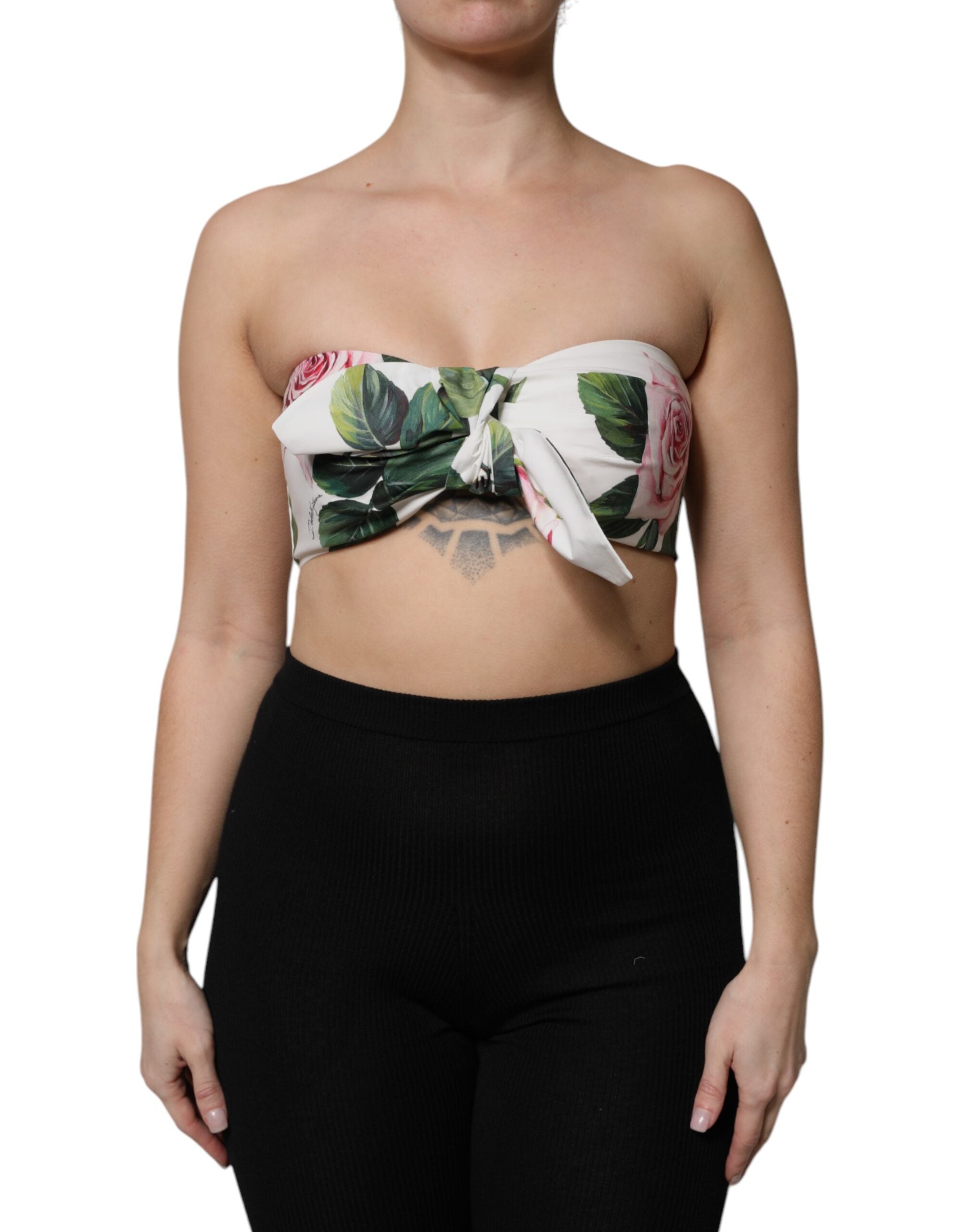 Dolce & Gabbana White Floral Print Cropped Bustier Corset Top Dolce & Gabbana