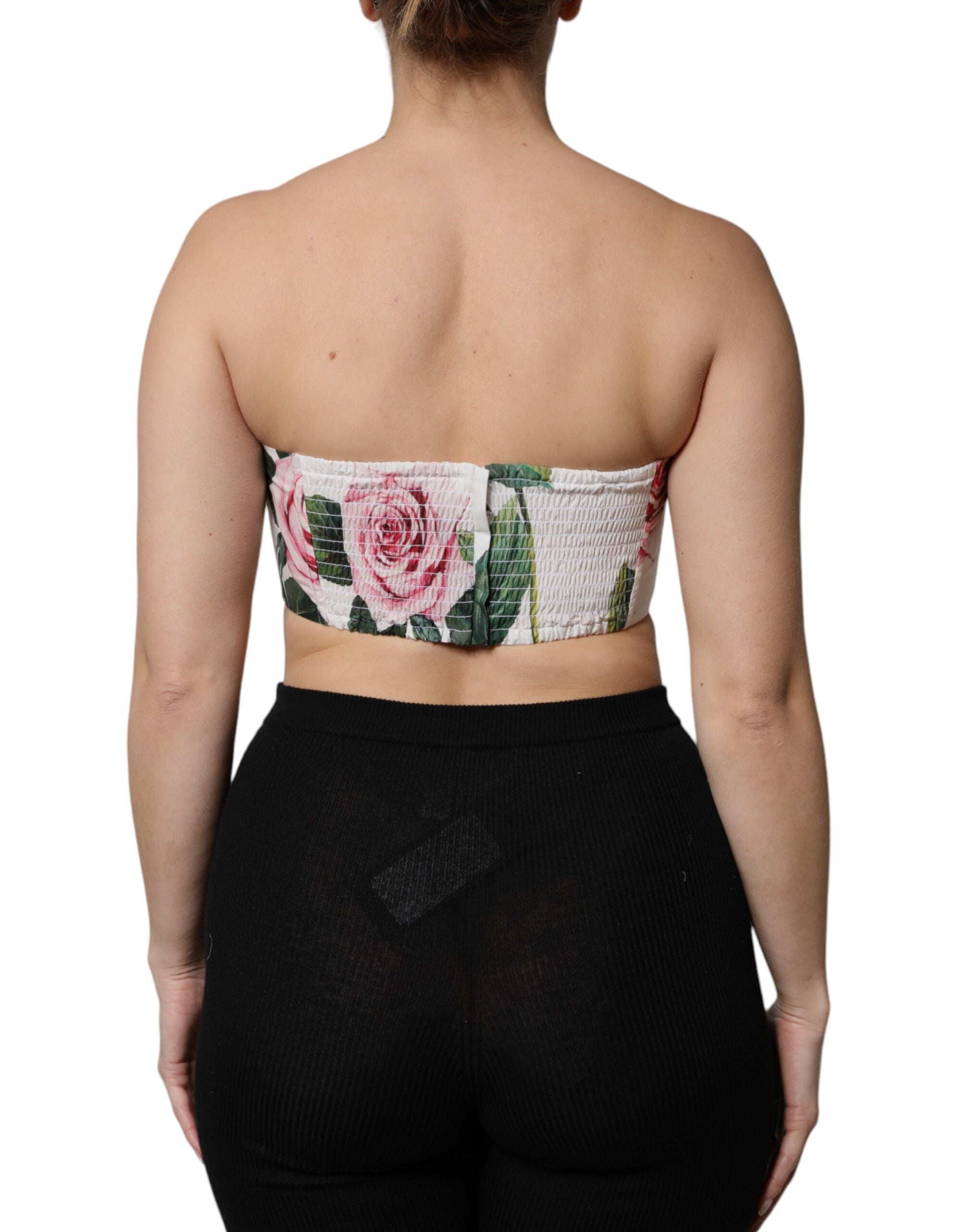 Dolce & Gabbana White Floral Print Cropped Bustier Corset Top Dolce & Gabbana
