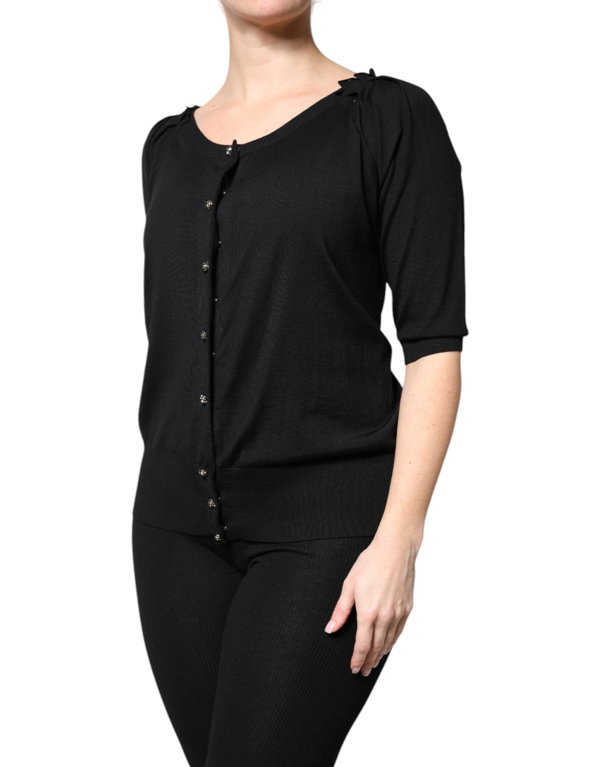 Dolce & Gabbana Black Button Down Short Sleeve Blouse Top Dolce & Gabbana