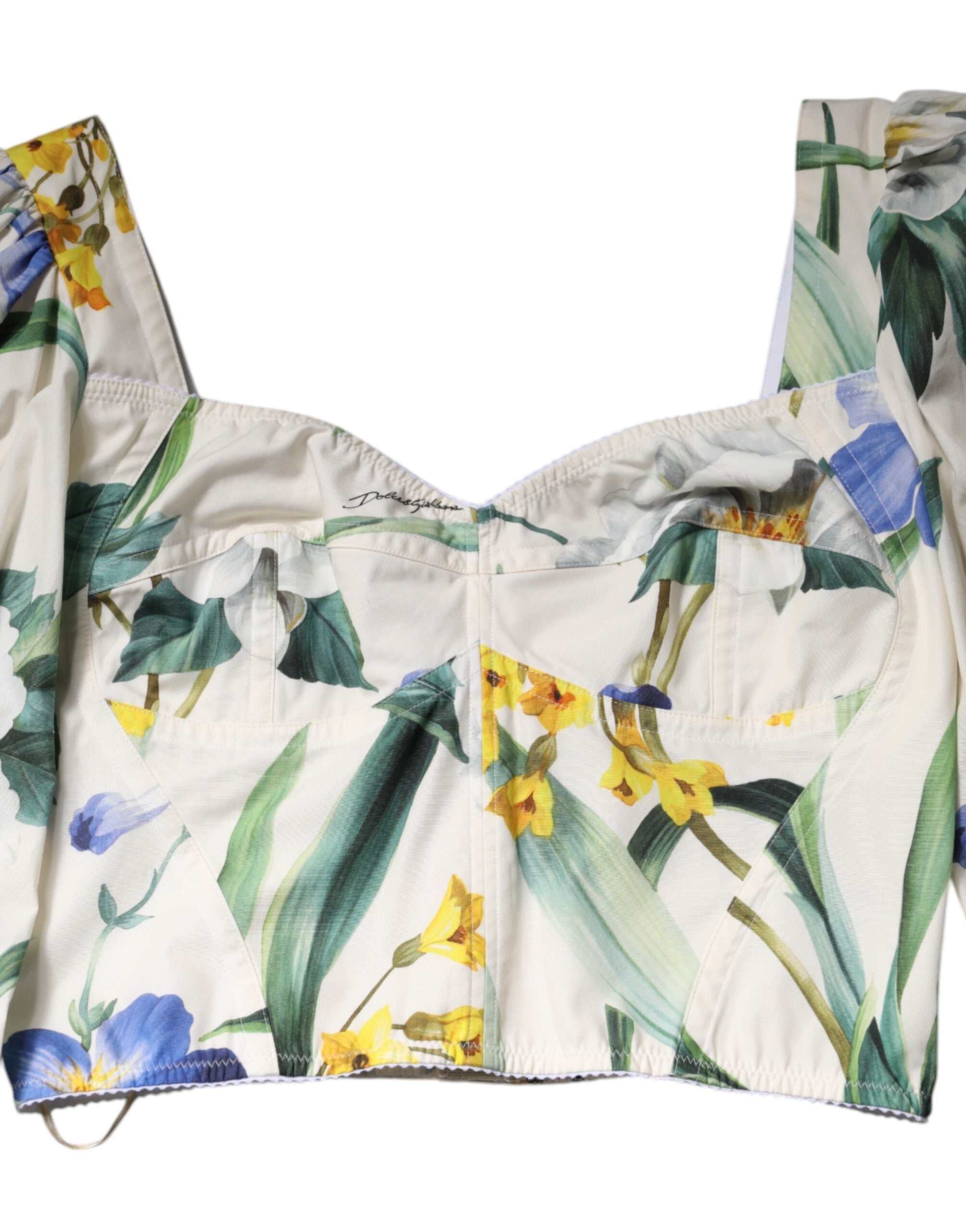 Dolce & Gabbana White Floral Puff Sleeves Crop Blouse Top Dolce & Gabbana
